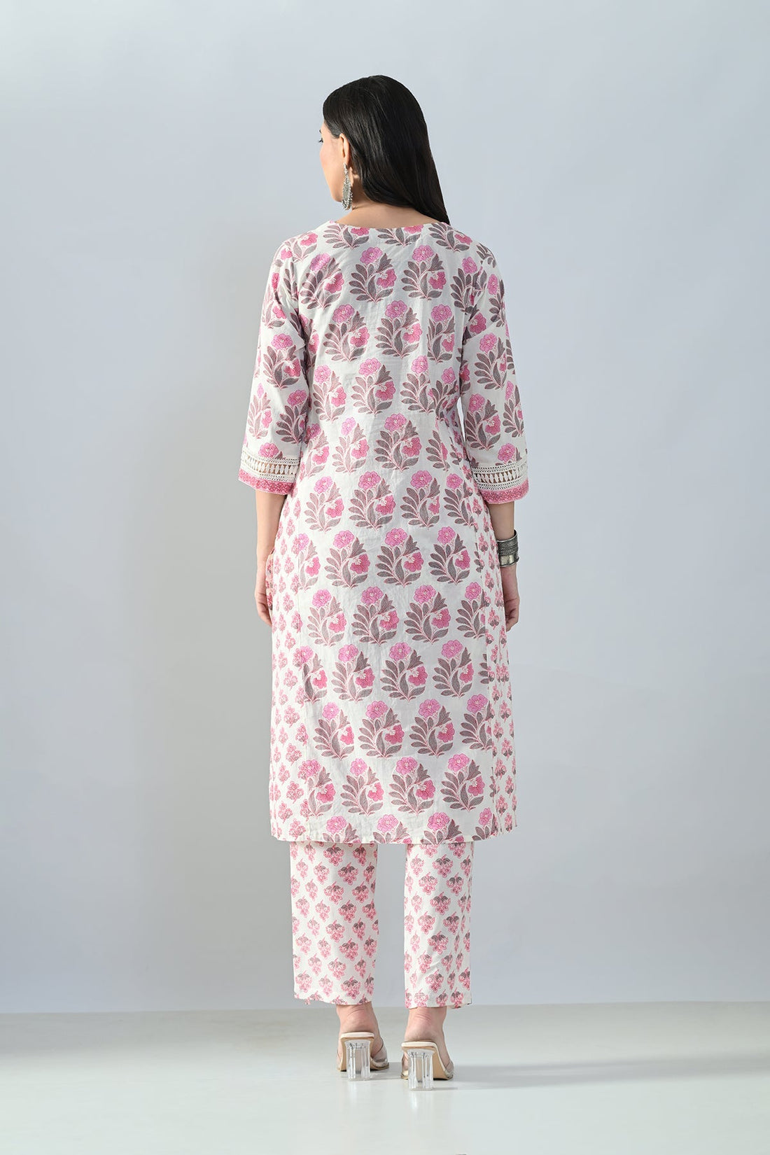Cream Printed Kurta 3 Pcs Set