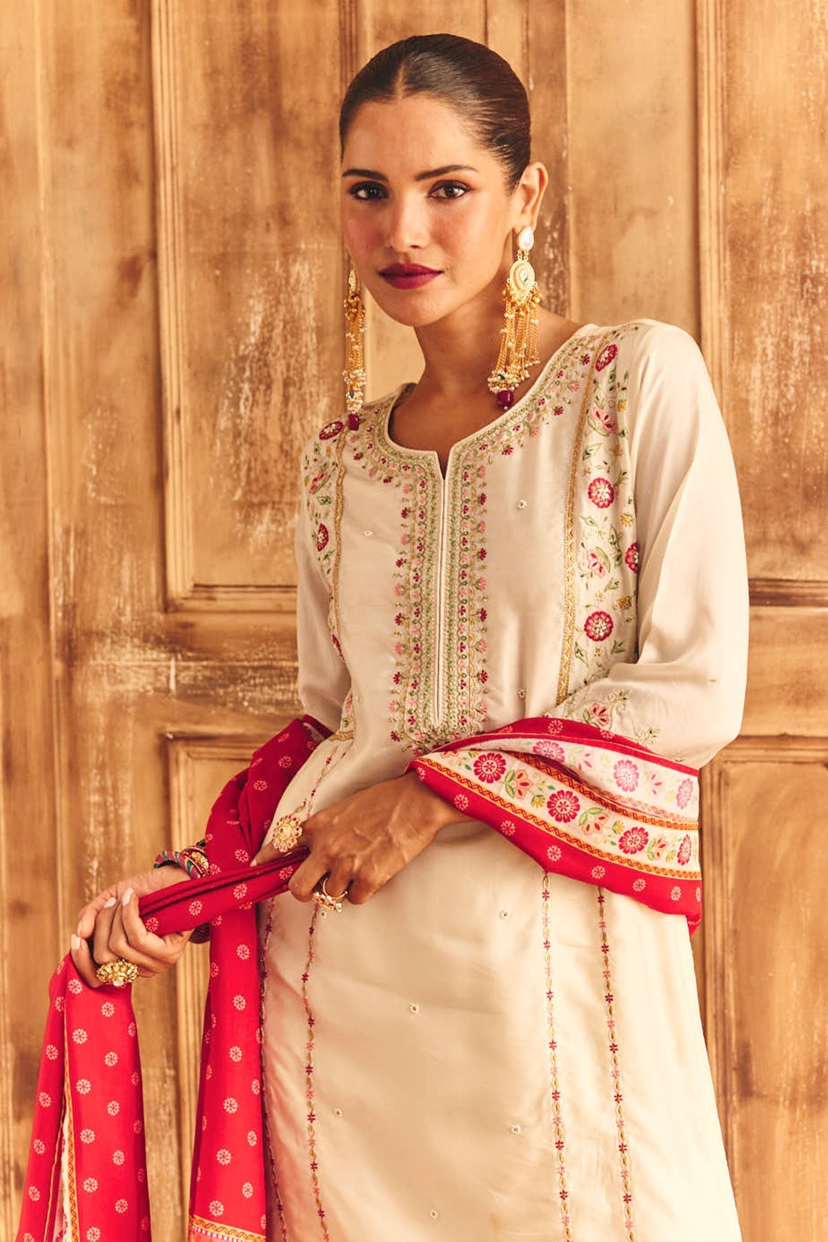 Cream Embroidered Kurta 3 Pcs Set