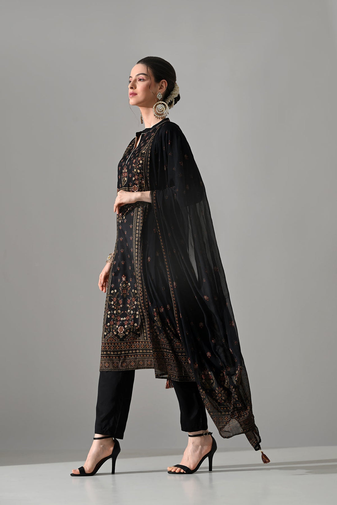 Black Printed Kurta 3 Pcs Set