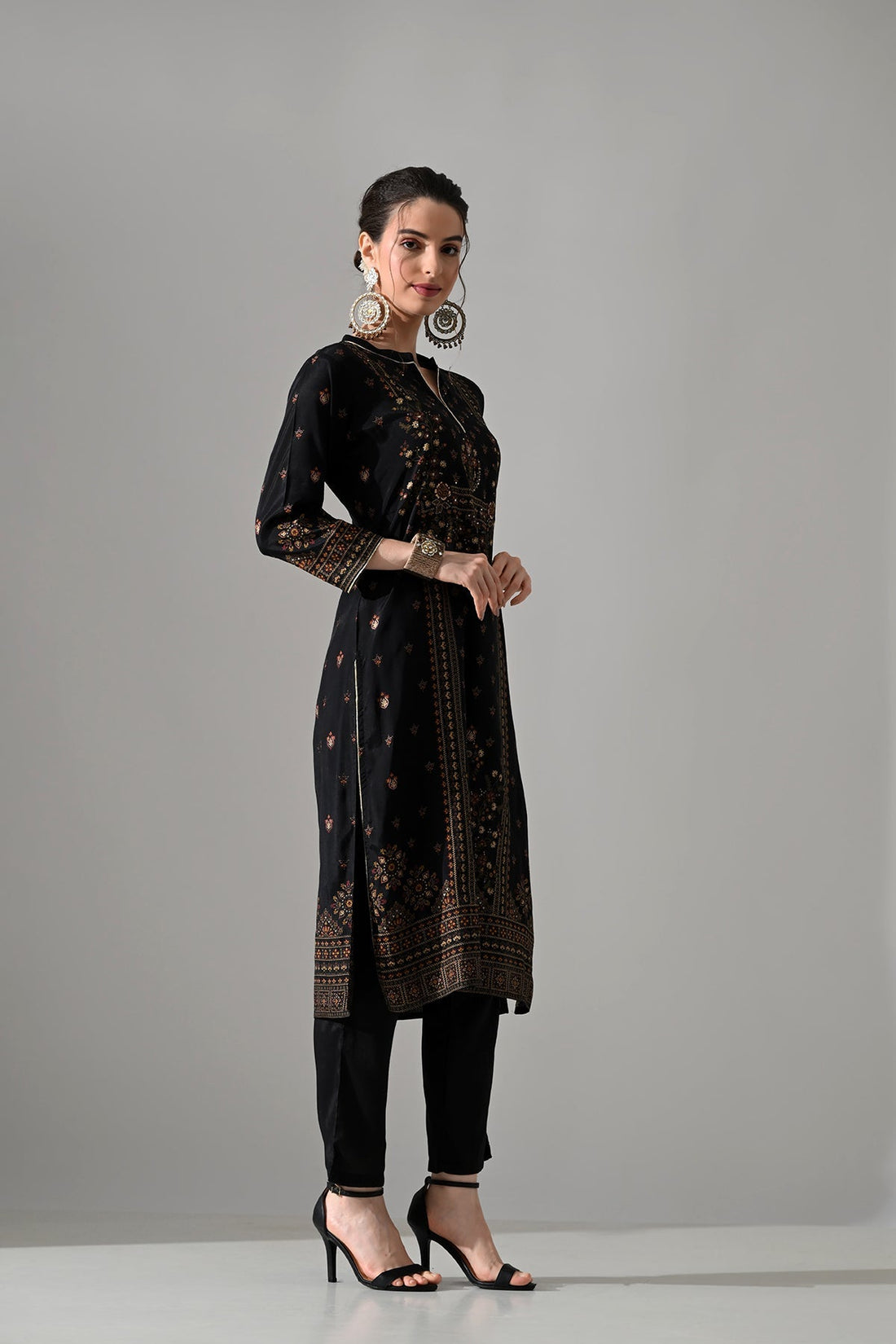 Black Printed Kurta 3 Pcs Set