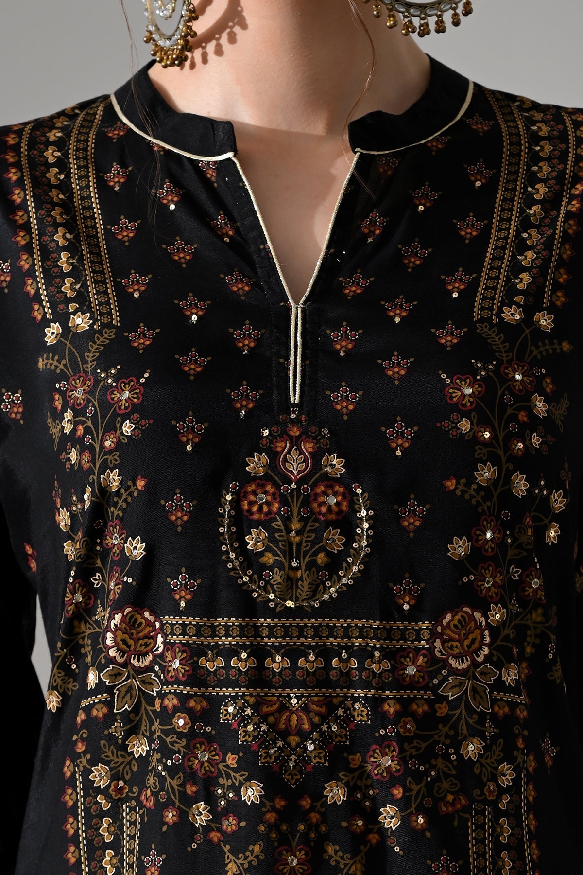 Black Printed Kurta 3 Pcs Set