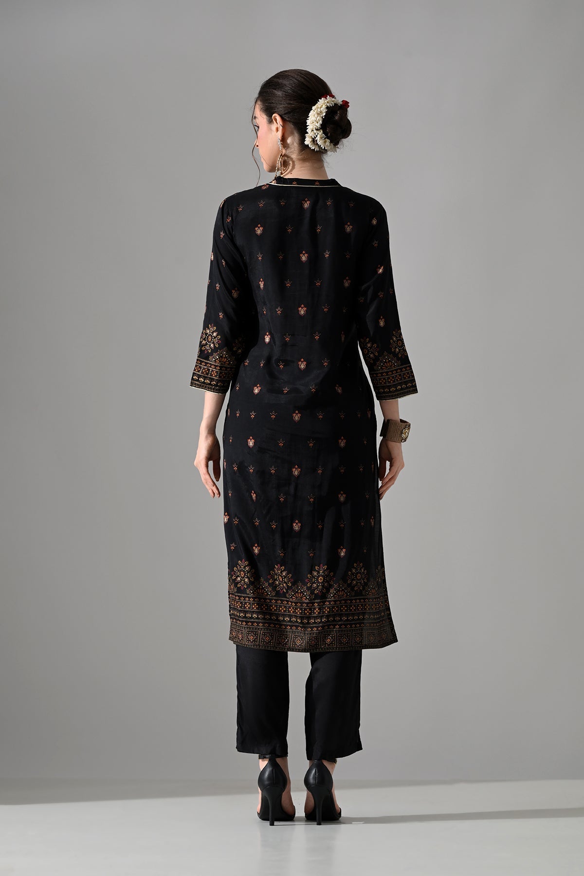 Black Printed Kurta 3 Pcs Set