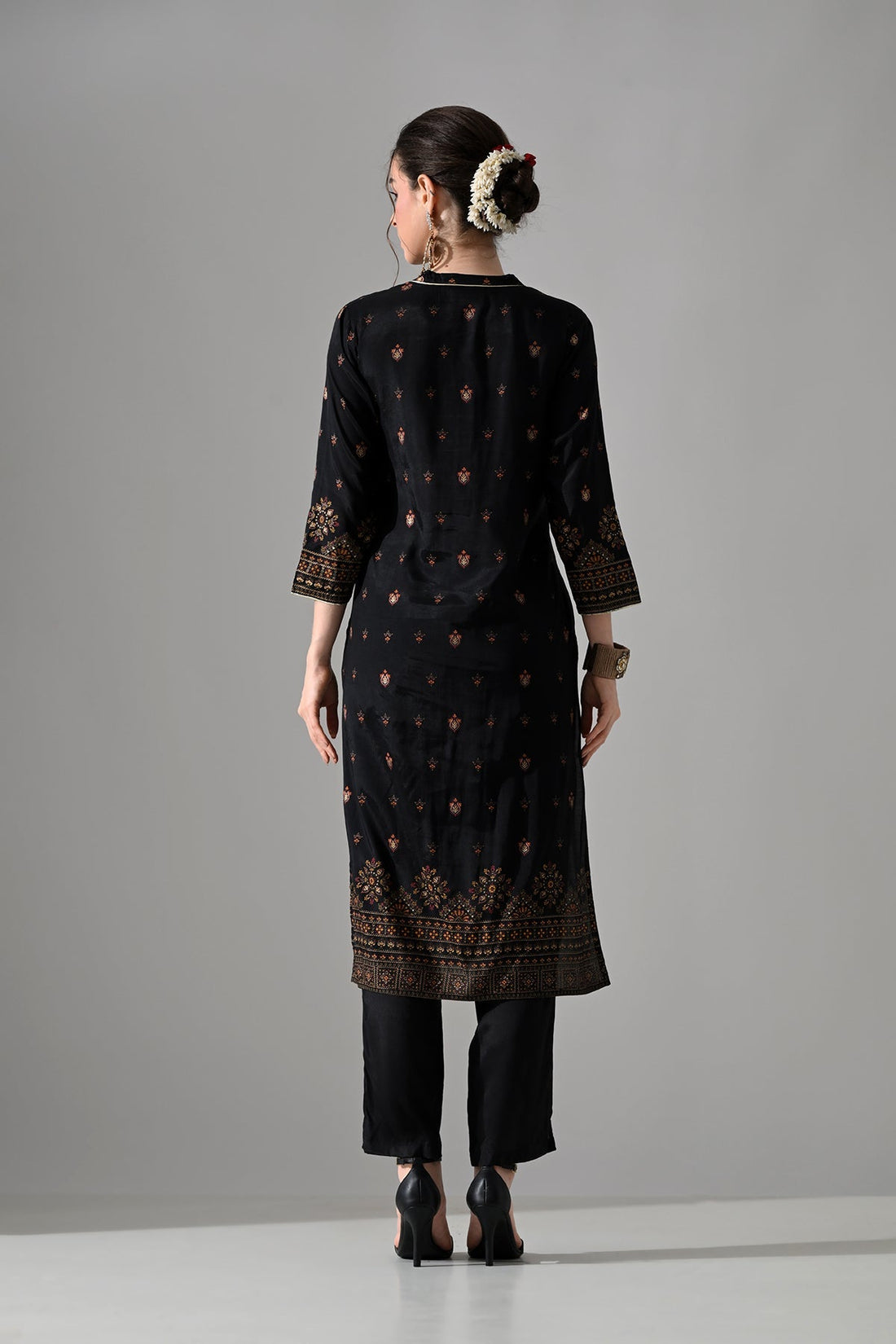 Black Printed Kurta 3 Pcs Set