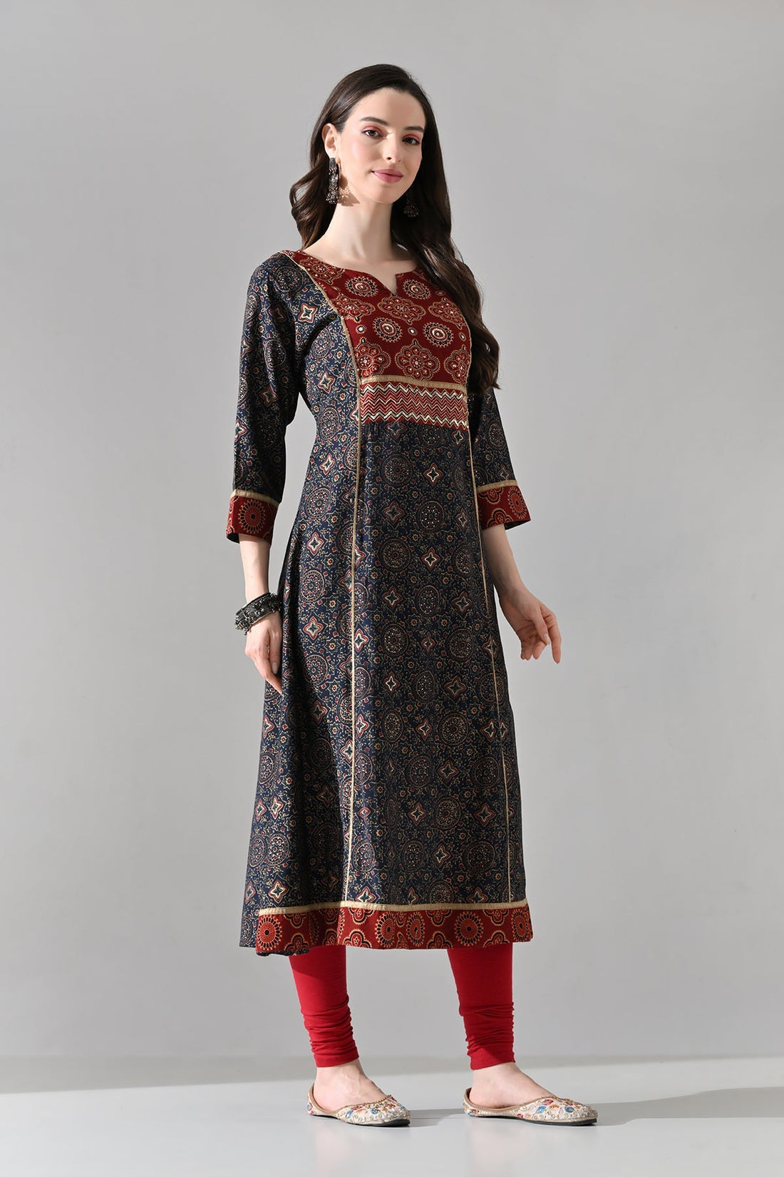 Blue Printed A-line Kurta