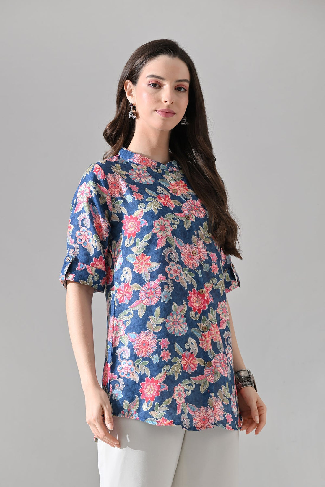 Blue Floral Printed Top