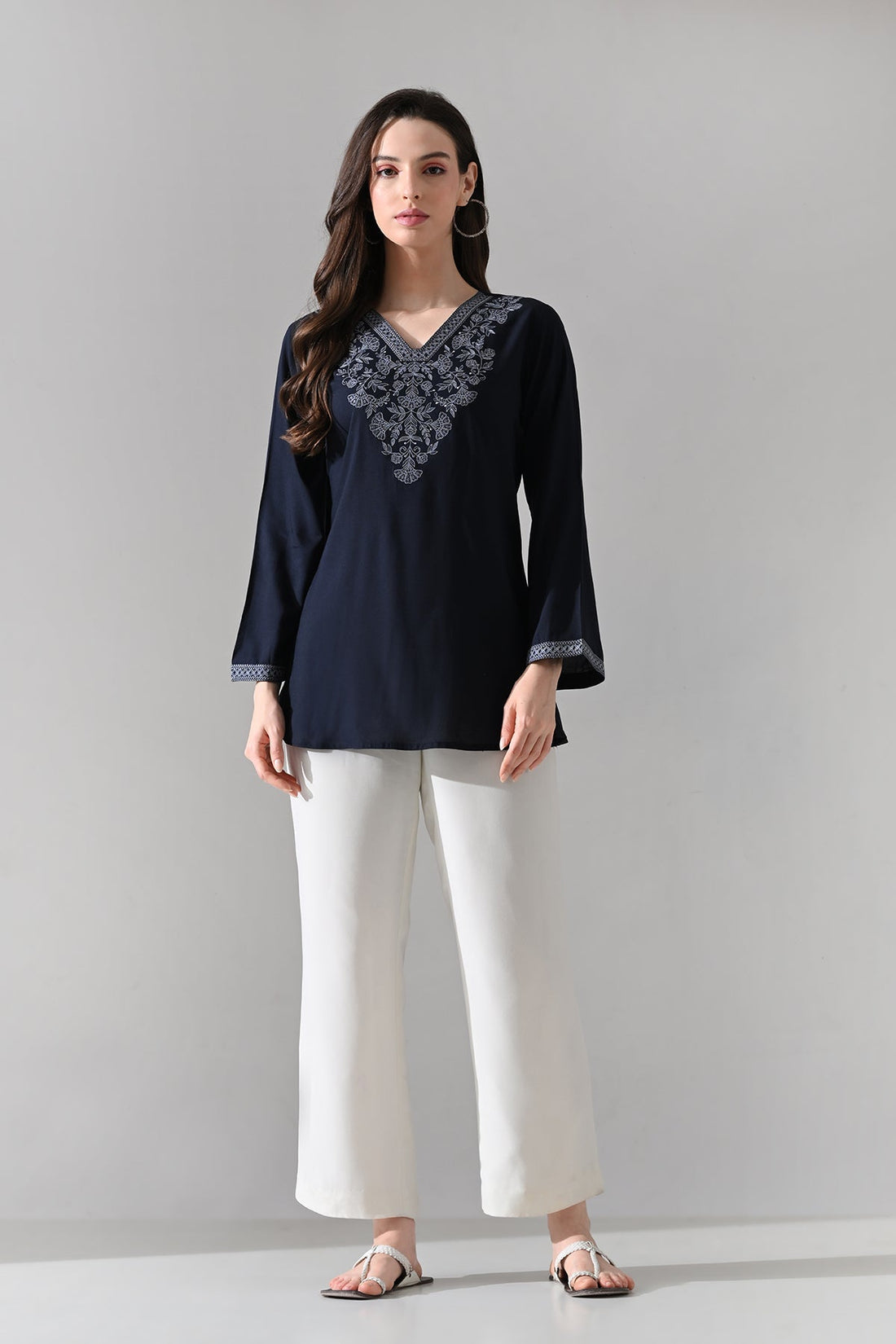 Blue Embroidered Top