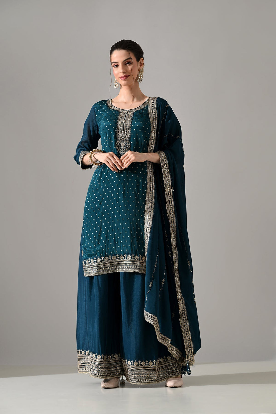 Green Printed Straight Kurta 3 Pcs Set
