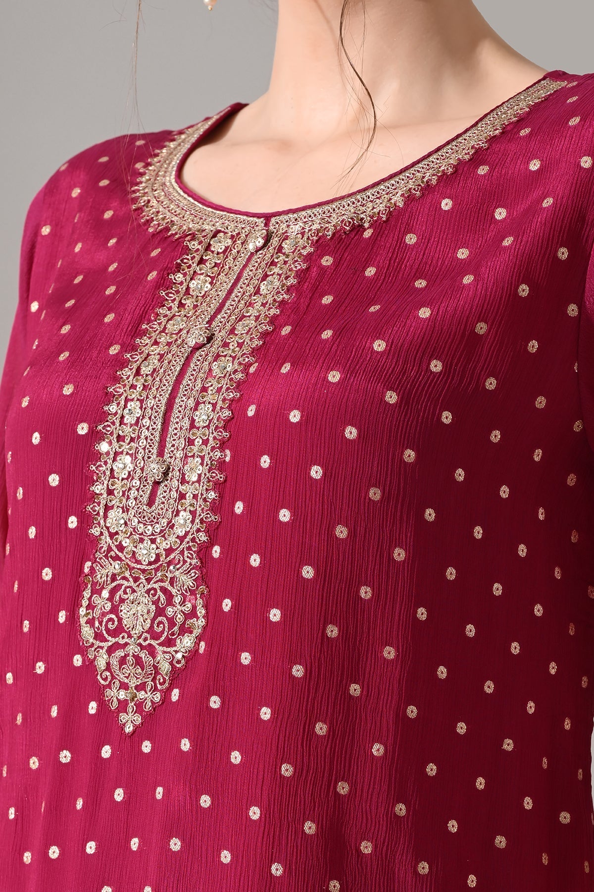 Magenta Printed Straight Kurta 3 Pcs Set