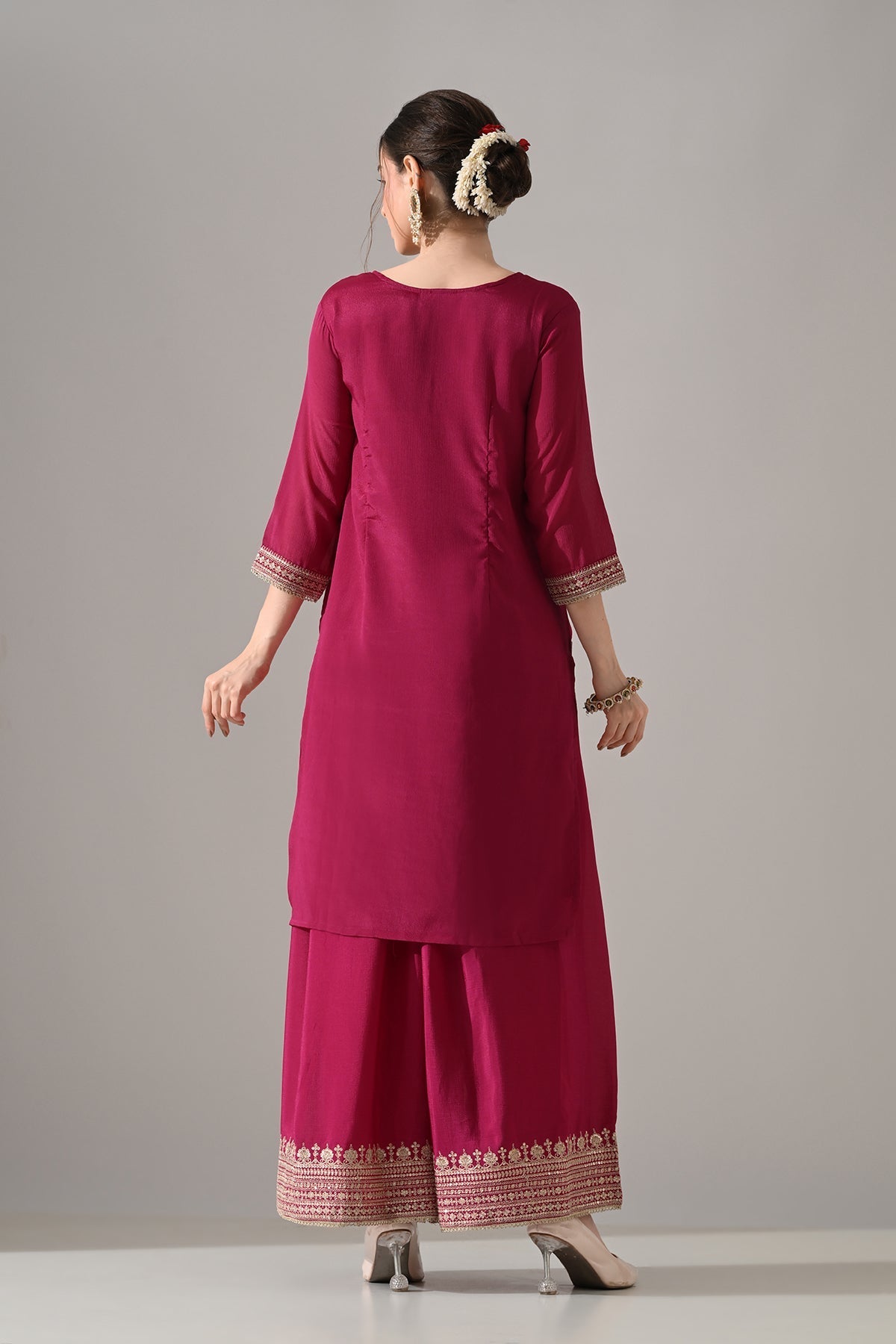 Magenta Printed Straight Kurta 3 Pcs Set