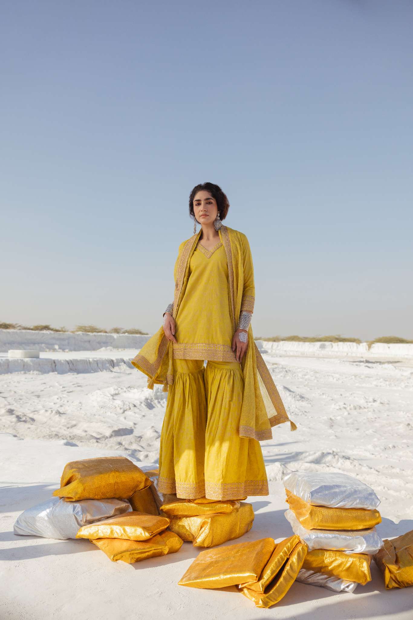 LIGHT YELLOW EMBROIDERED SHARARA SET