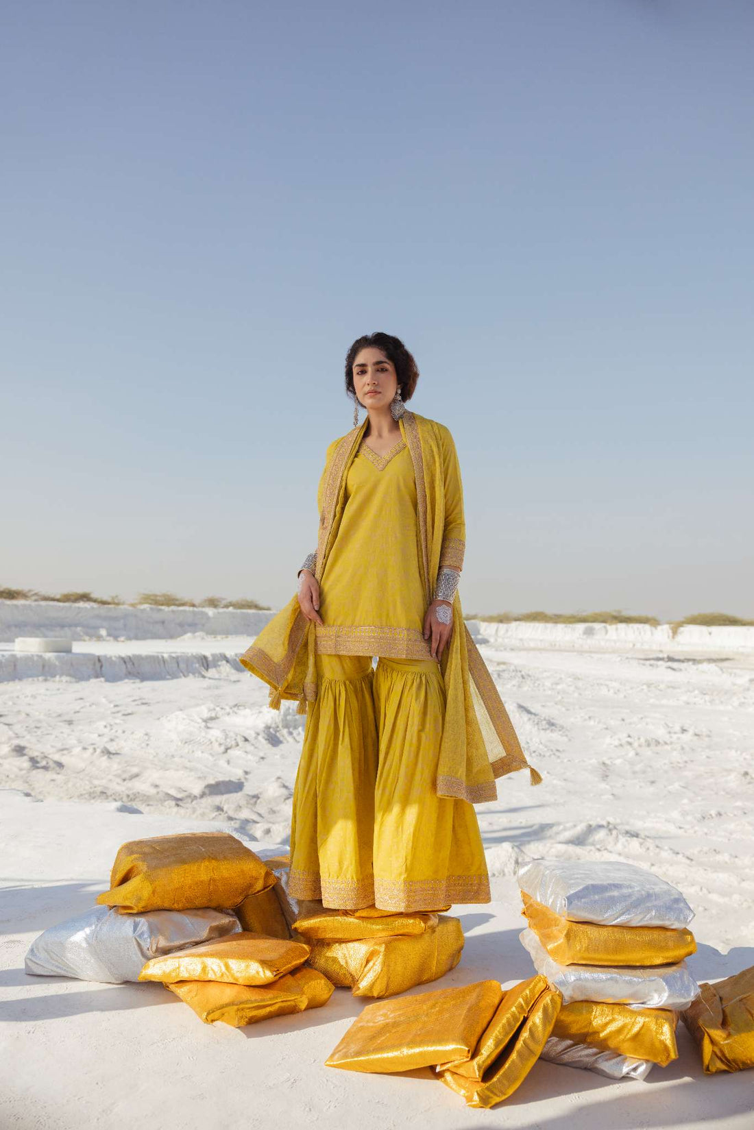 LIGHT YELLOW EMBROIDERED SHARARA SET