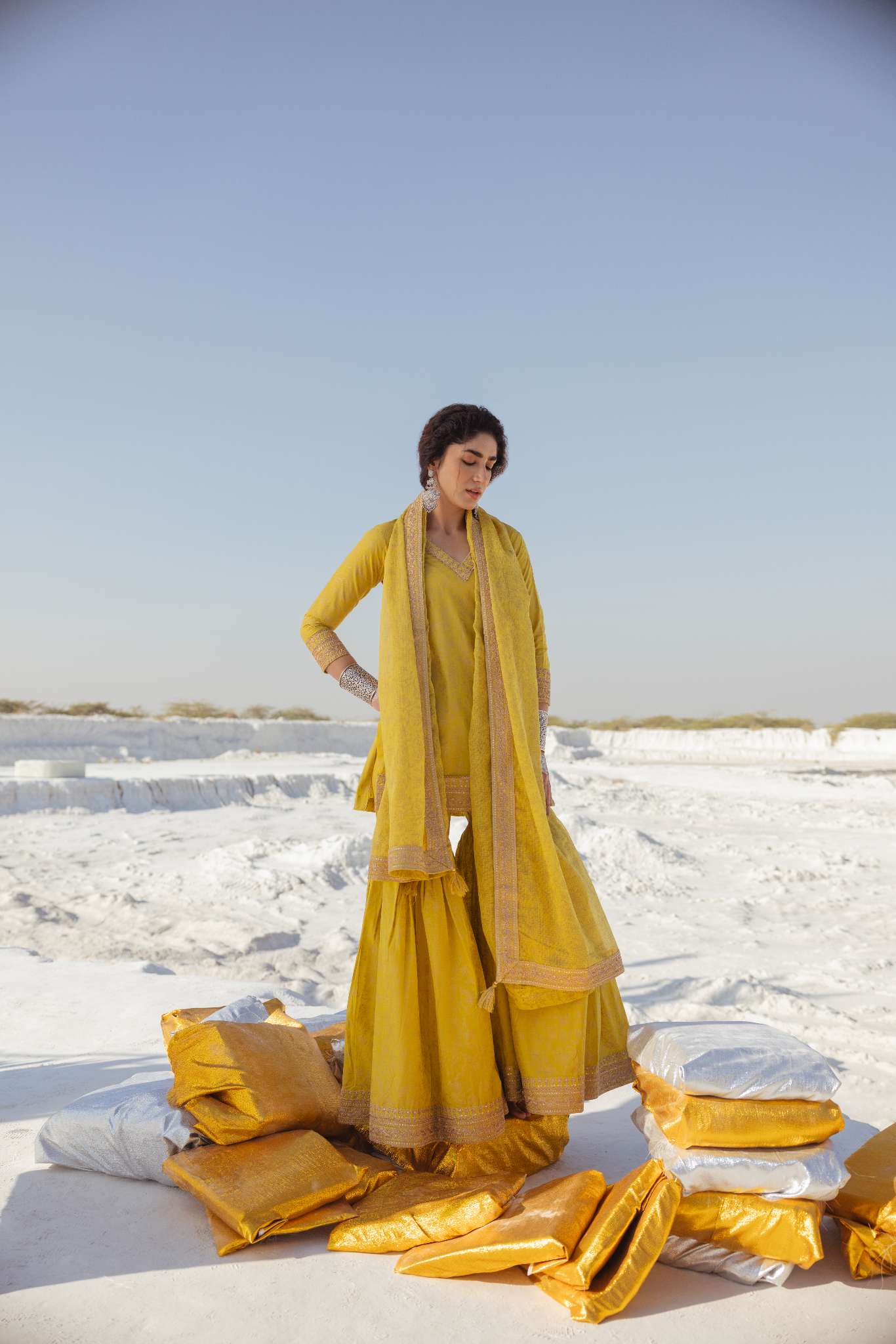 LIGHT YELLOW EMBROIDERED SHARARA SET