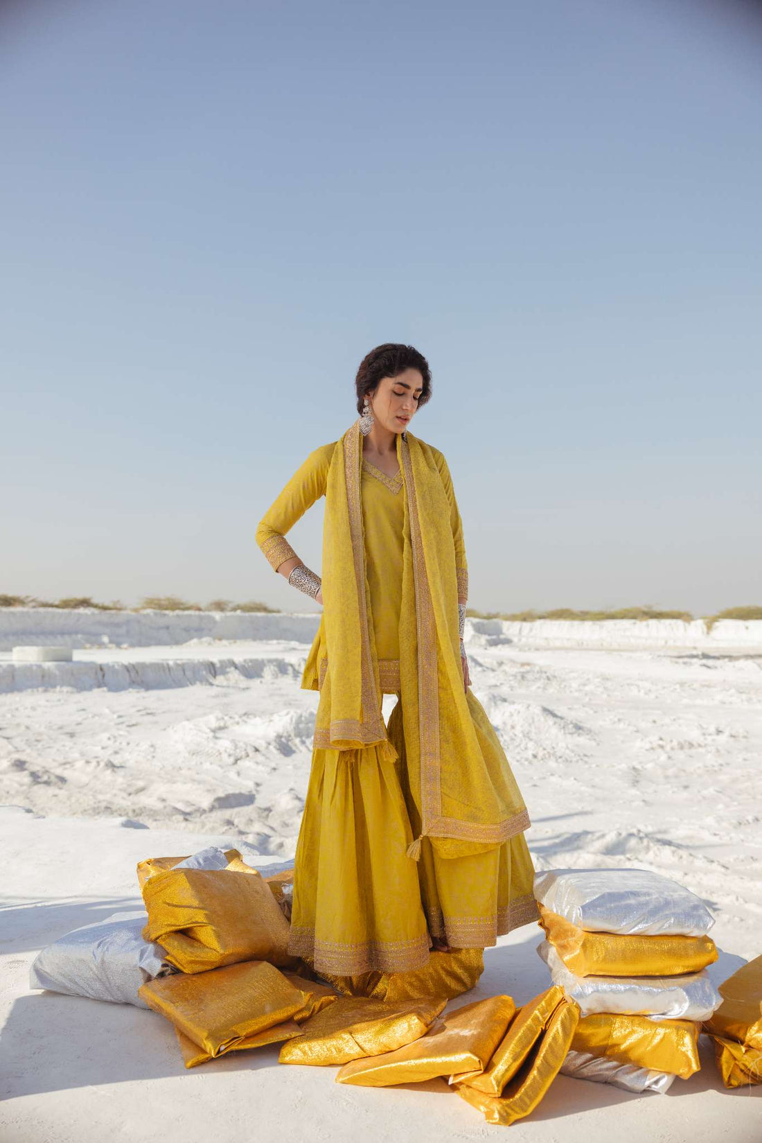 LIGHT YELLOW EMBROIDERED SHARARA SET