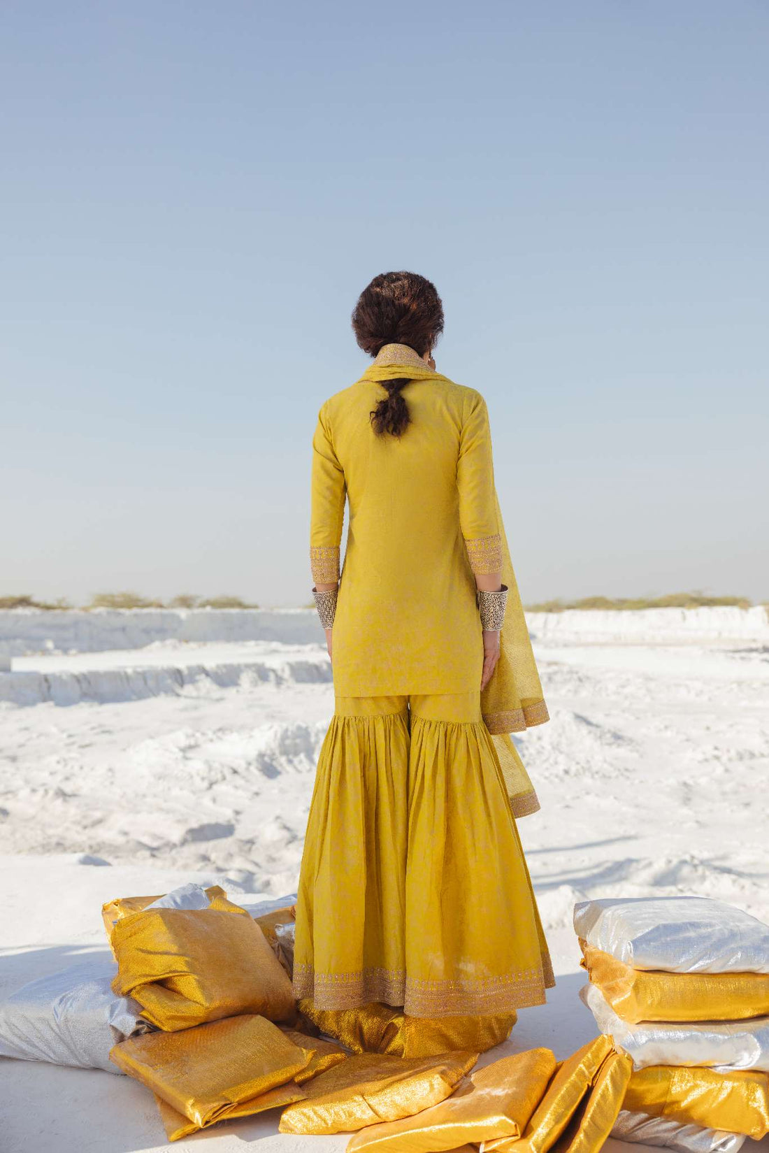 LIGHT YELLOW EMBROIDERED SHARARA SET