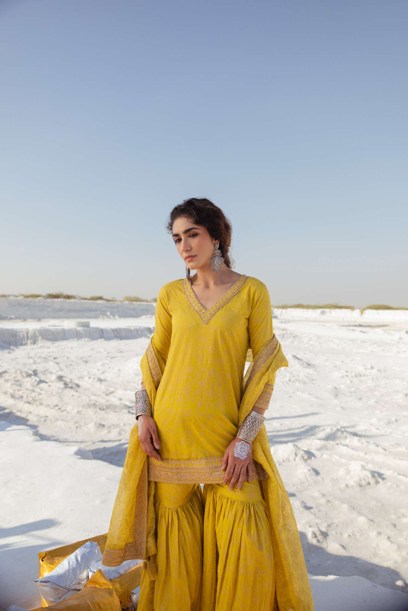 LIGHT YELLOW EMBROIDERED SHARARA SET