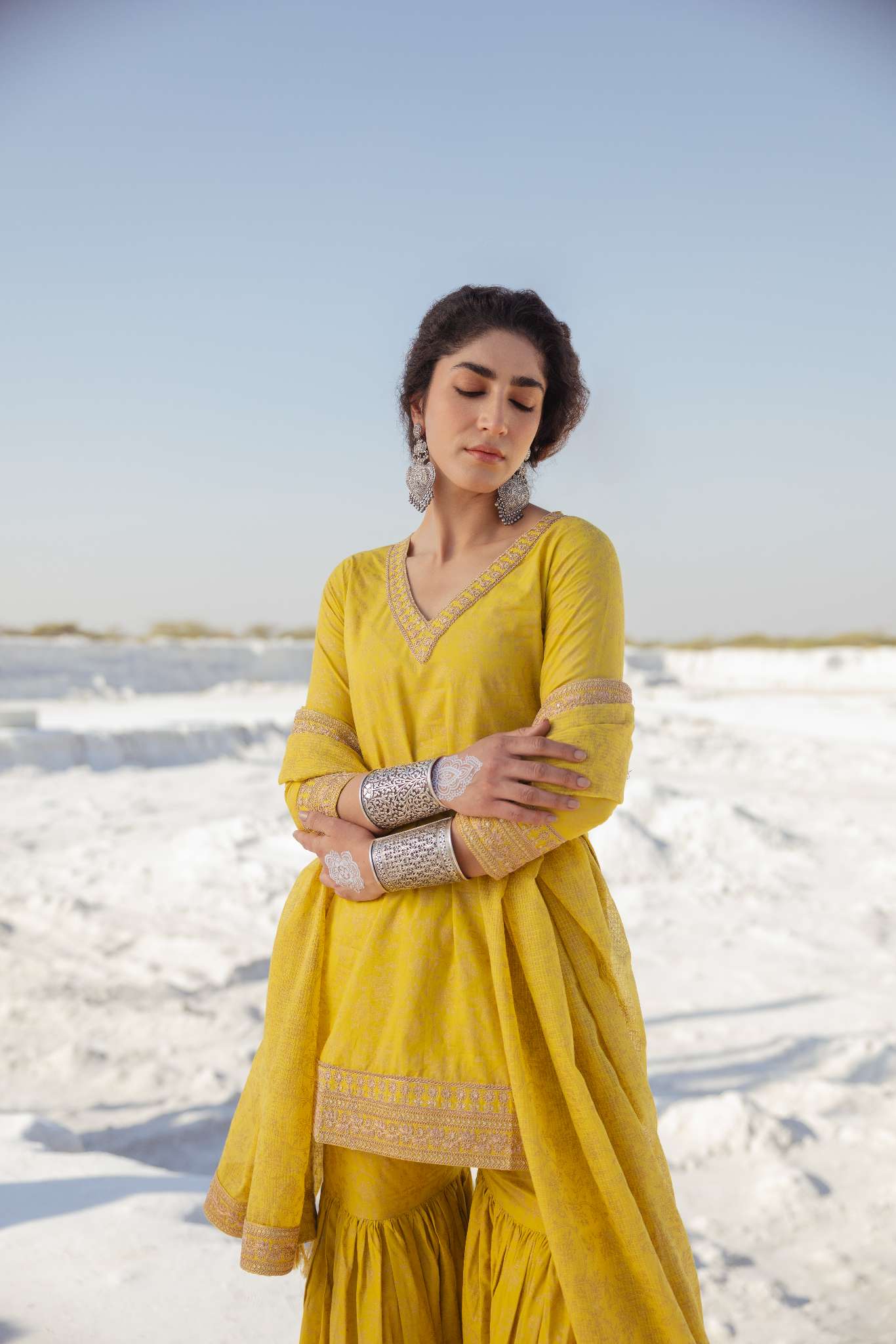 LIGHT YELLOW EMBROIDERED SHARARA SET