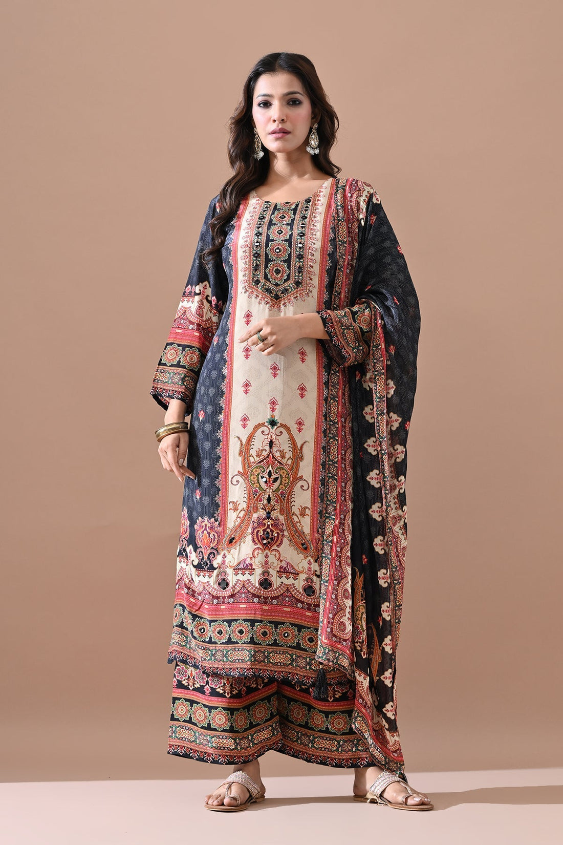Black Stone Embellished Kurta 3 Pcs Set