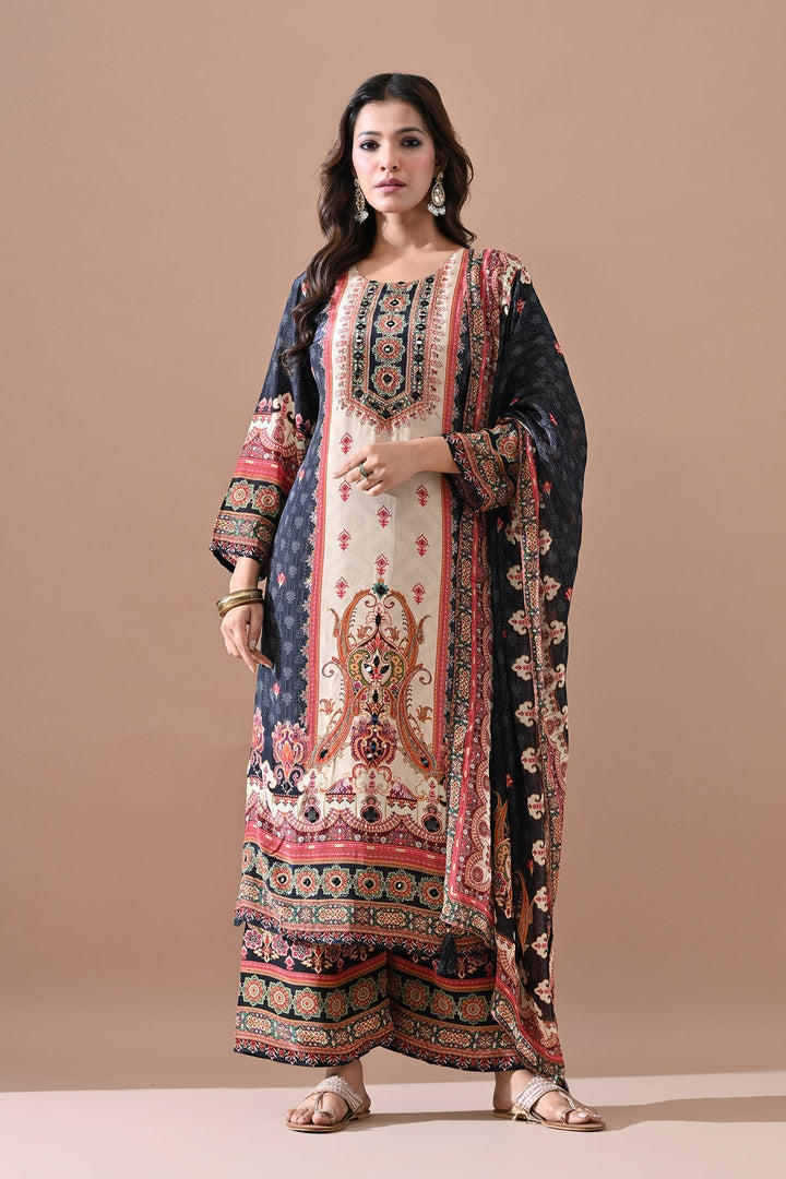 Black Stone Embellished Kurta 3 Pcs Set