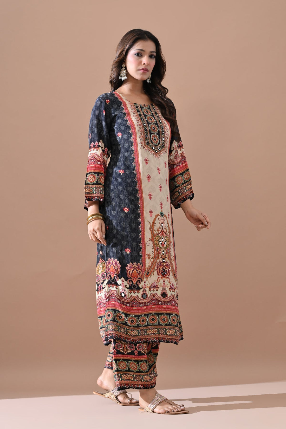 Black Stone Embellished Kurta 3 Pcs Set