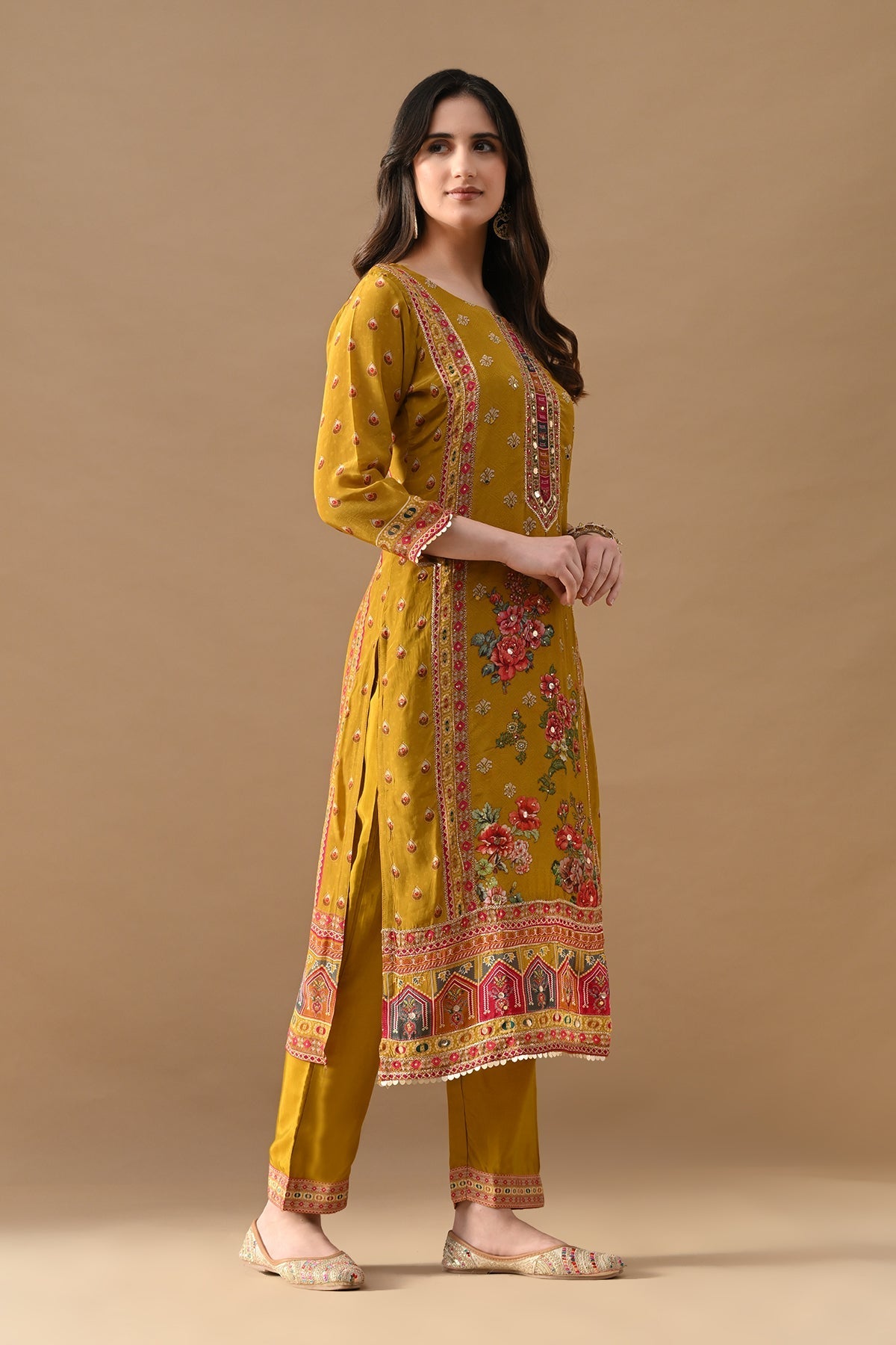 Yellow Embroidered Kurta 3 Pcs Set