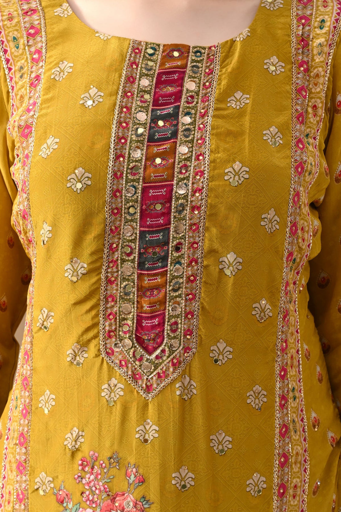 Yellow Embroidered Kurta 3 Pcs Set