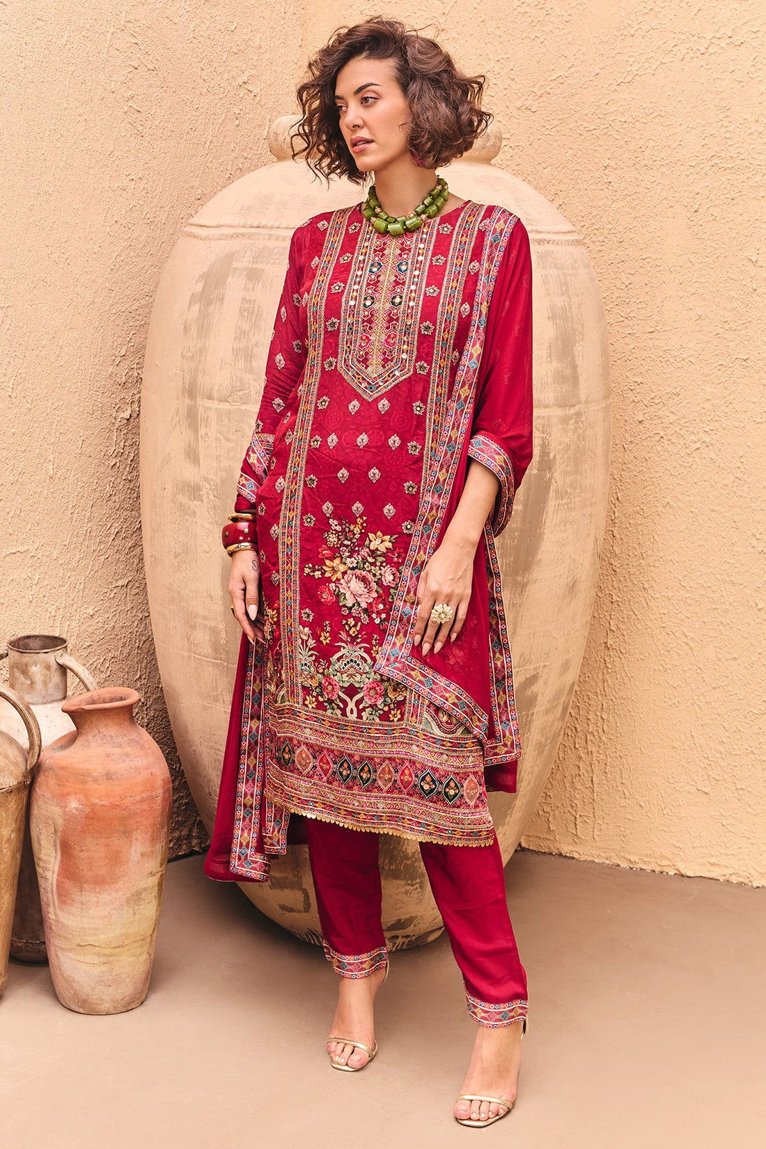 Pink Floral Printed Kurta 3 Pcs Set