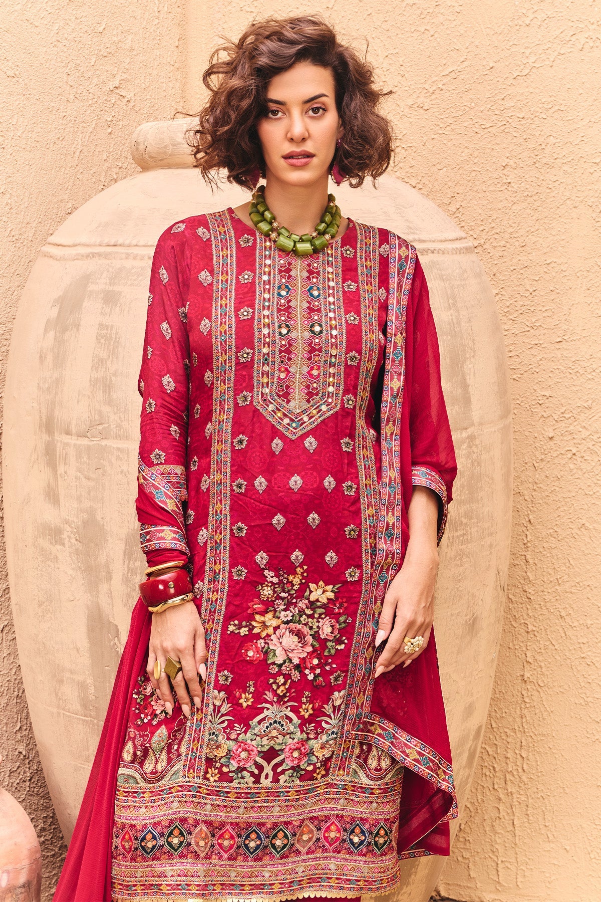 Pink Floral Printed Kurta 3 Pcs Set