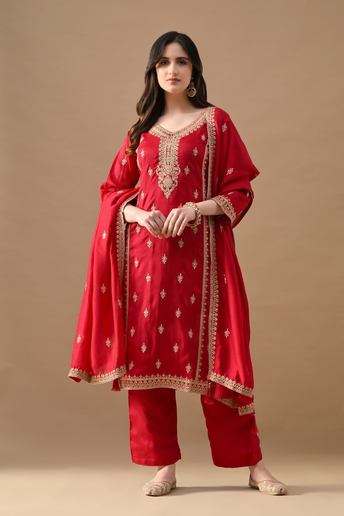 Pink Embroidered Kurta 3 Pcs Set