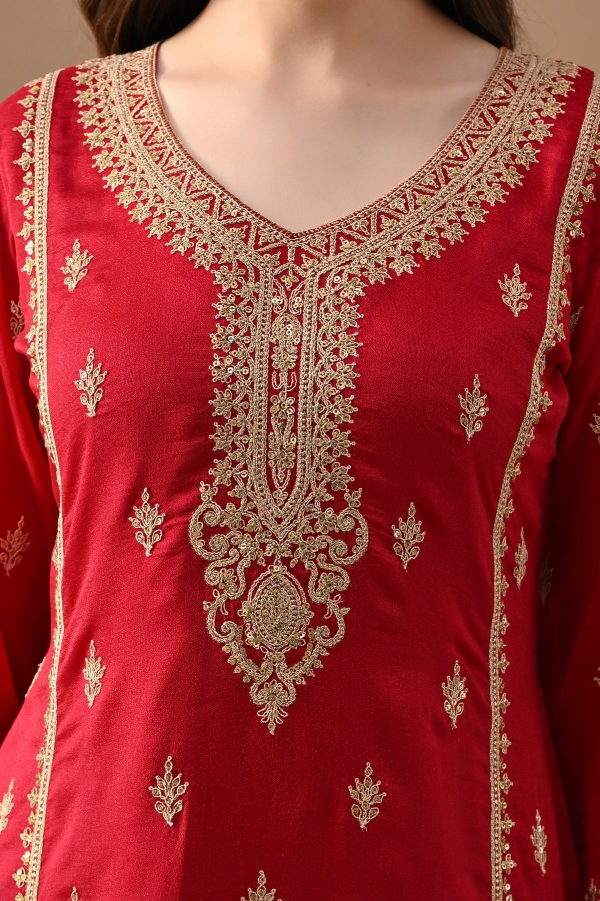 Pink Embroidered Kurta 3 Pcs Set