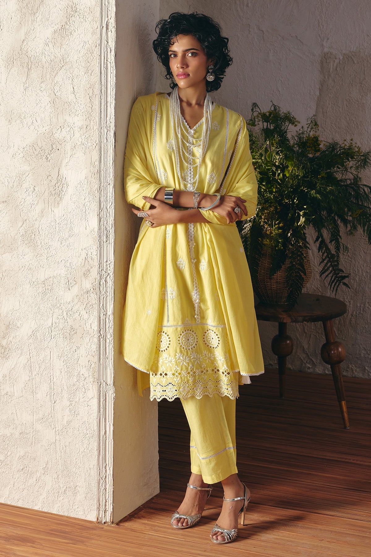 Yellow Embroidered Kurta 3 Pcs Set