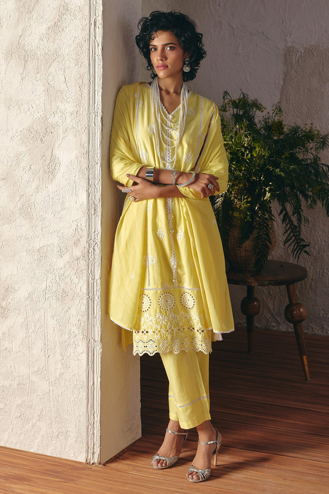 Yellow Embroidered Kurta 3 Pcs Set