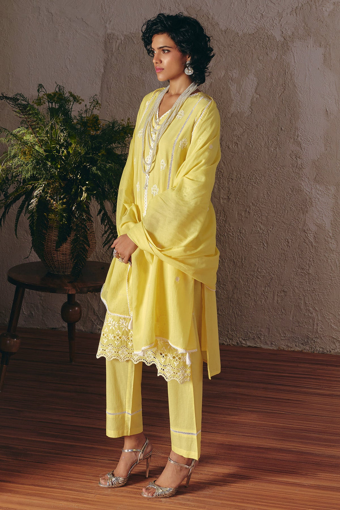 Yellow Embroidered Kurta 3 Pcs Set
