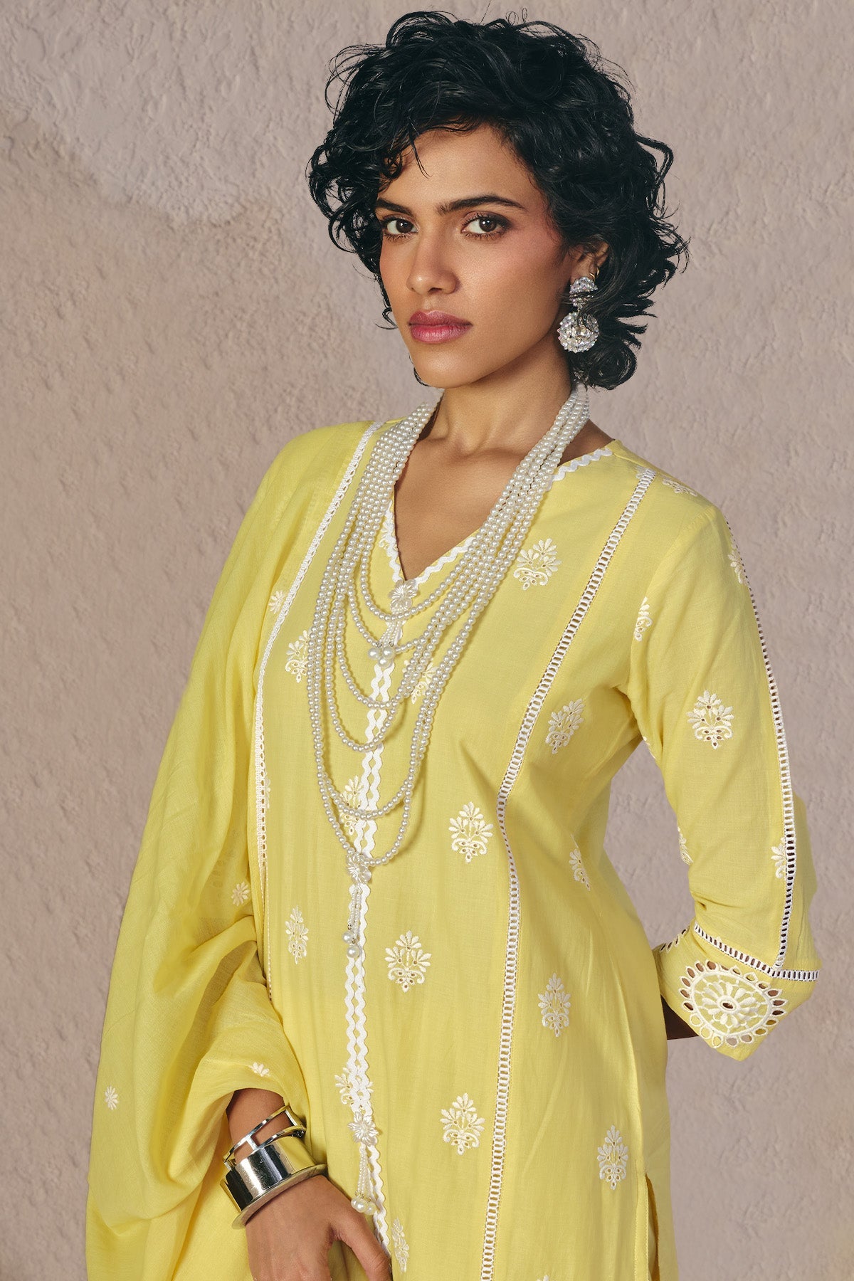 Yellow Embroidered Kurta 3 Pcs Set