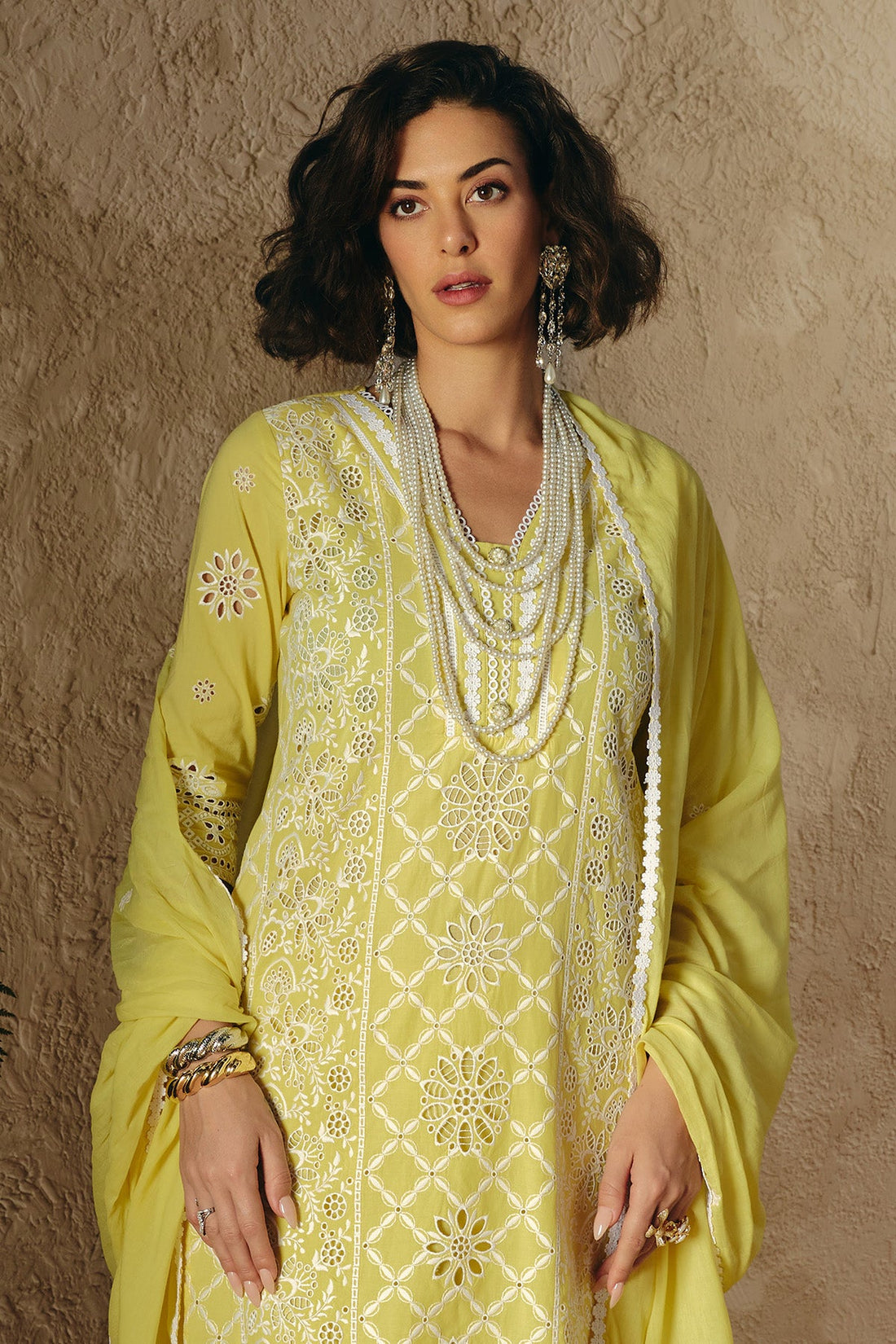 Yellow Embroidered Kurta 3 Pcs Set