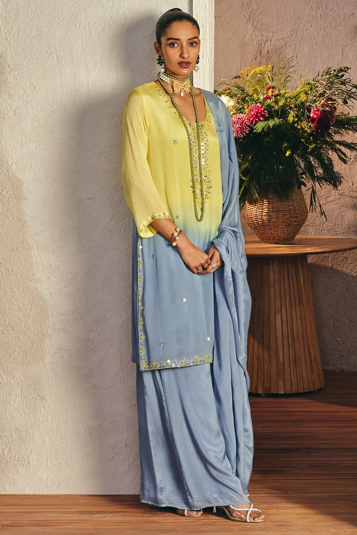 Grey Stone Embellished Kurta 3 Pcs Set