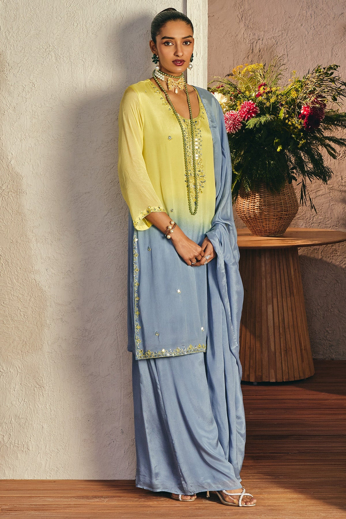 Grey Stone Embellished Kurta 3 Pcs Set