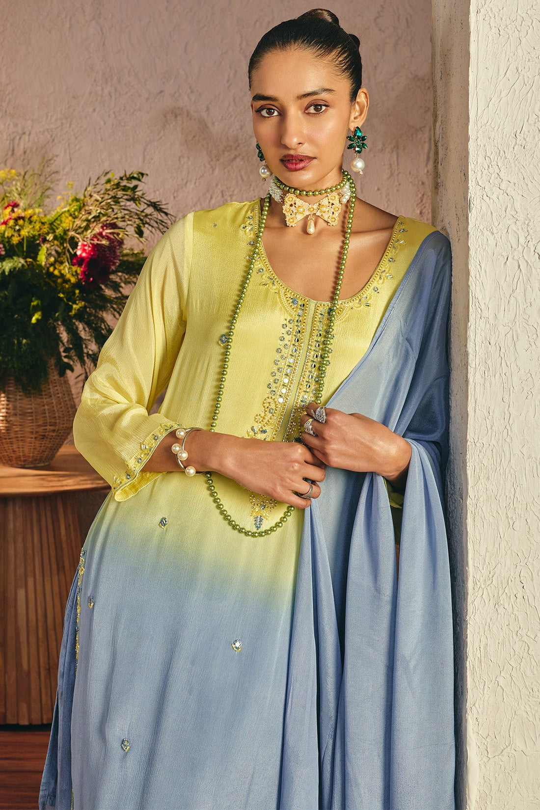 Grey Stone Embellished Kurta 3 Pcs Set