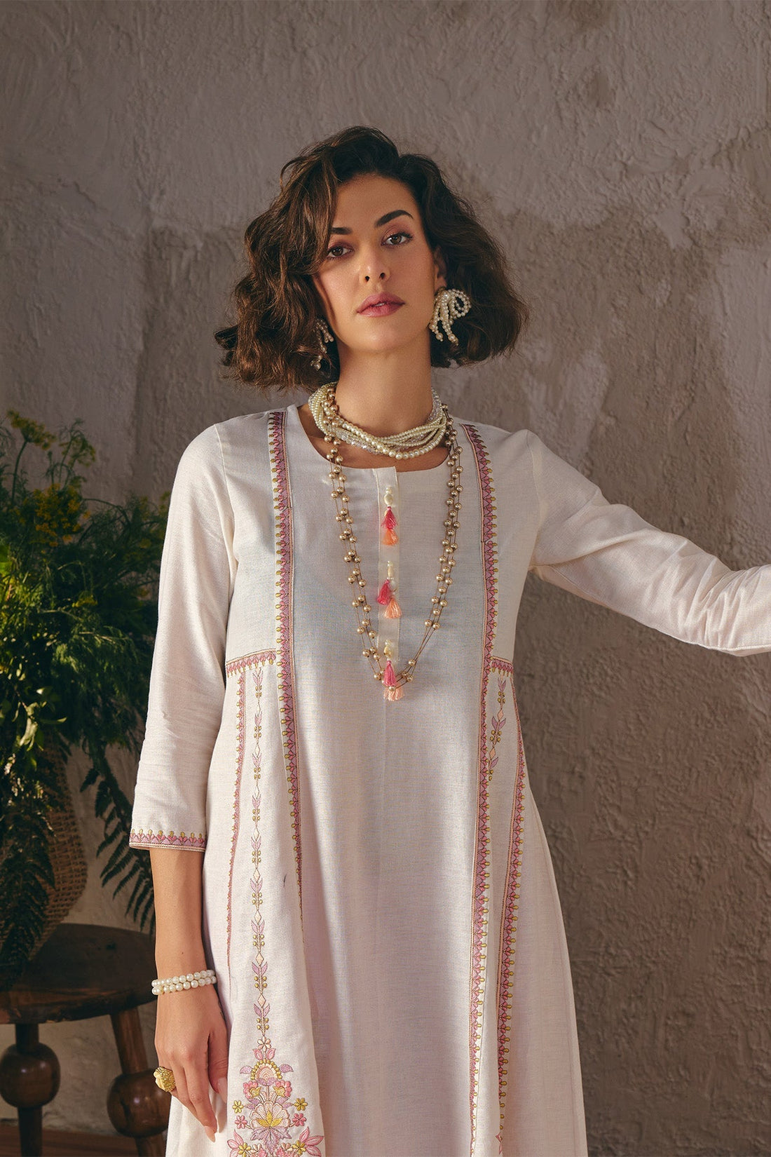 Cream Embroidered Kurta 2 Pcs Set