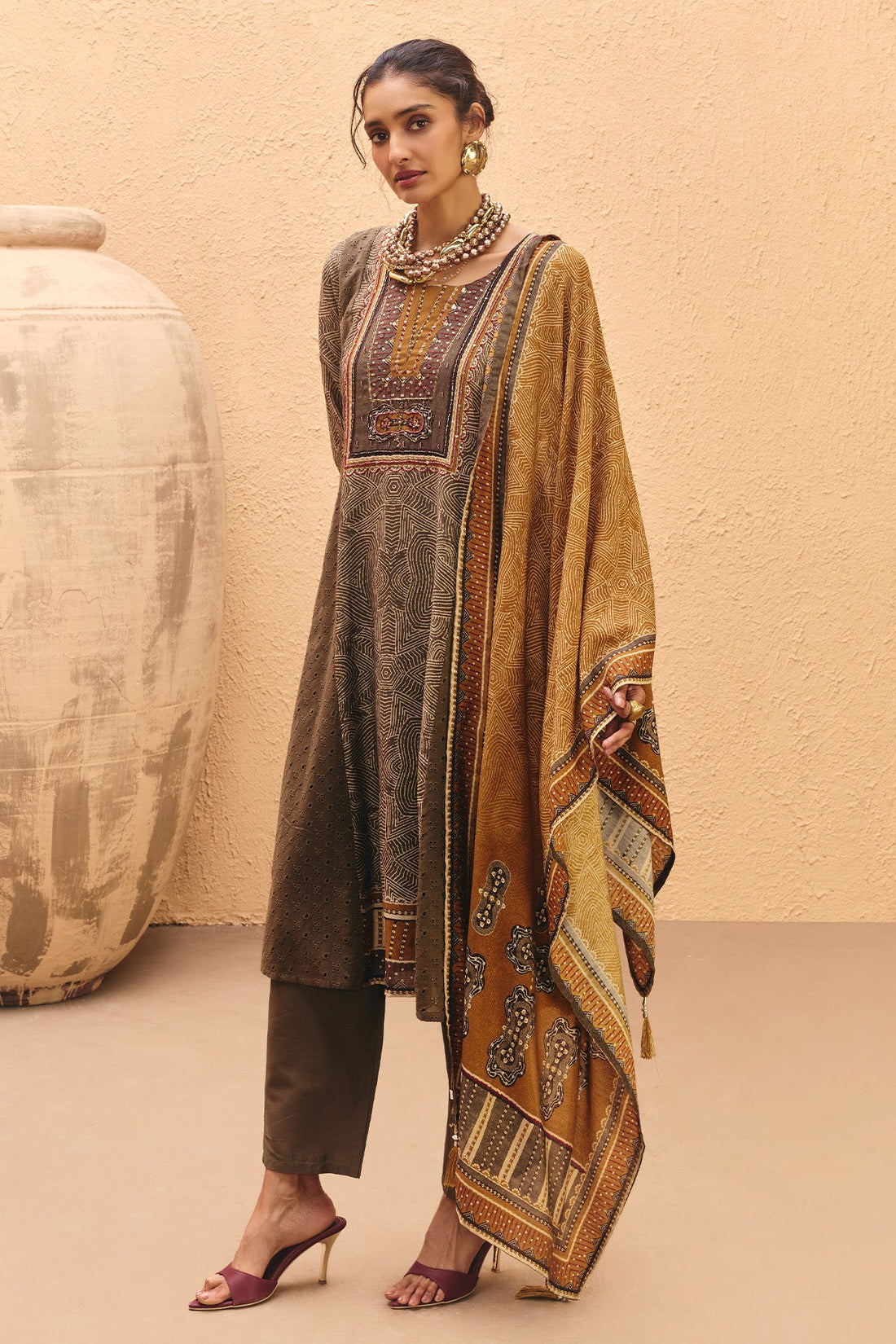 Green Printed Kurta 3 Pcs Set