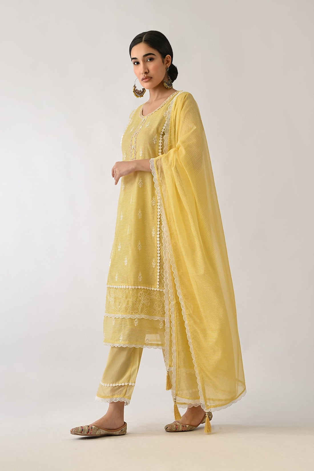 Yellow Embellished Kurta 3 Pcs Set