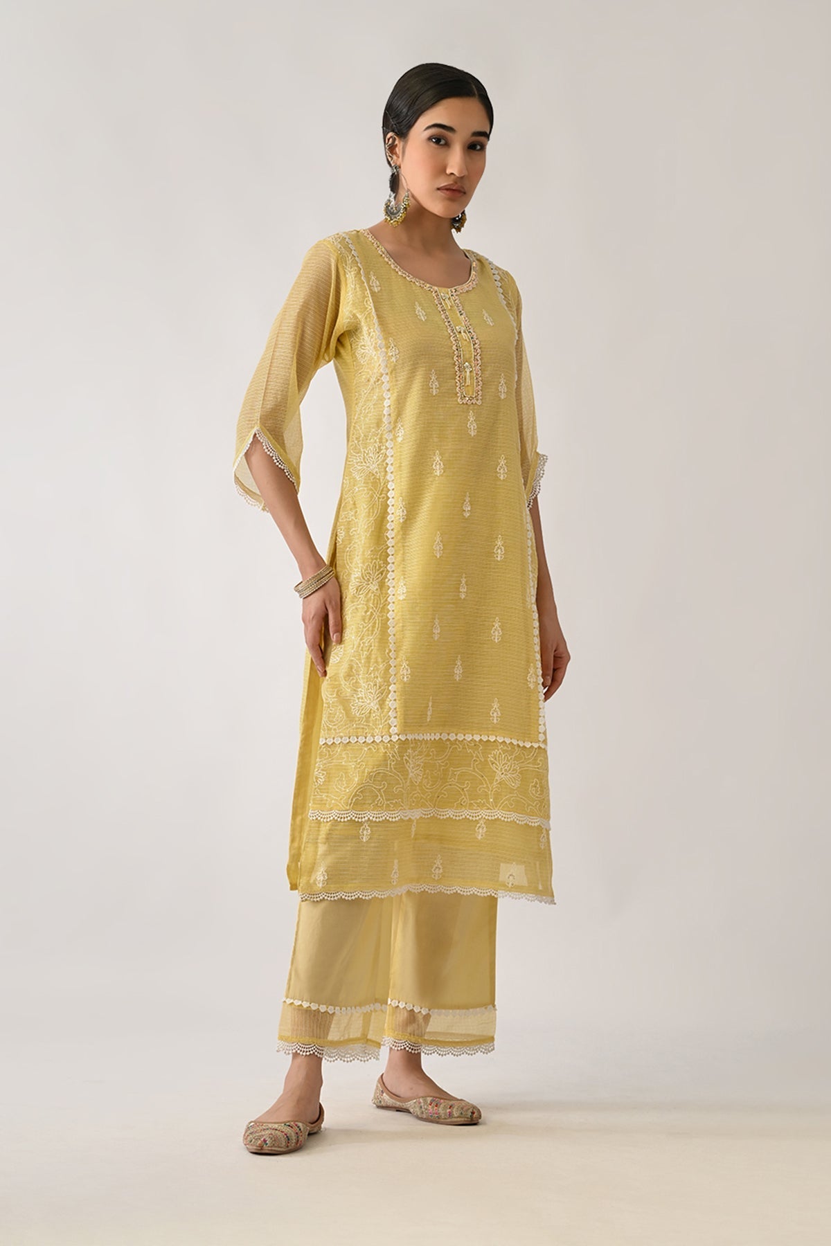 Yellow Embellished Kurta 3 Pcs Set