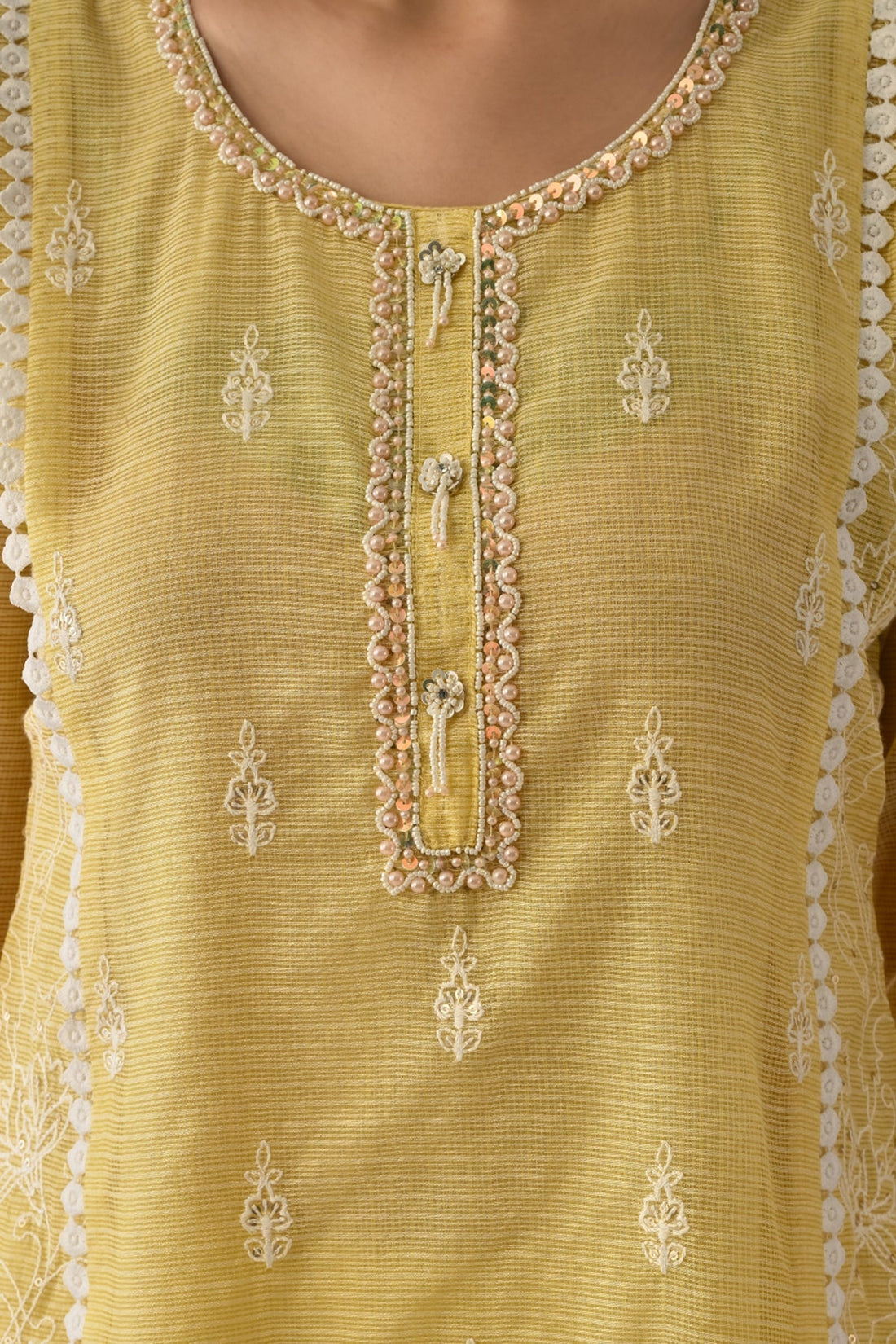 Yellow Embellished Kurta 3 Pcs Set