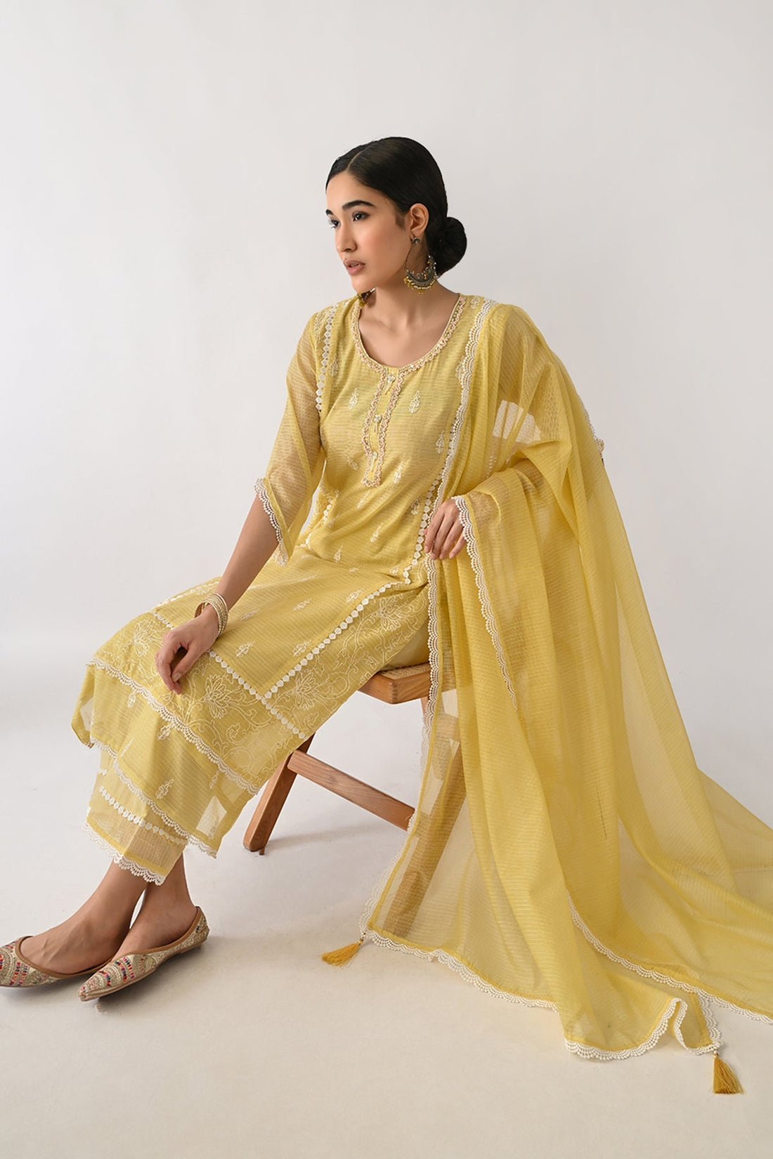 Yellow Embellished Kurta 3 Pcs Set