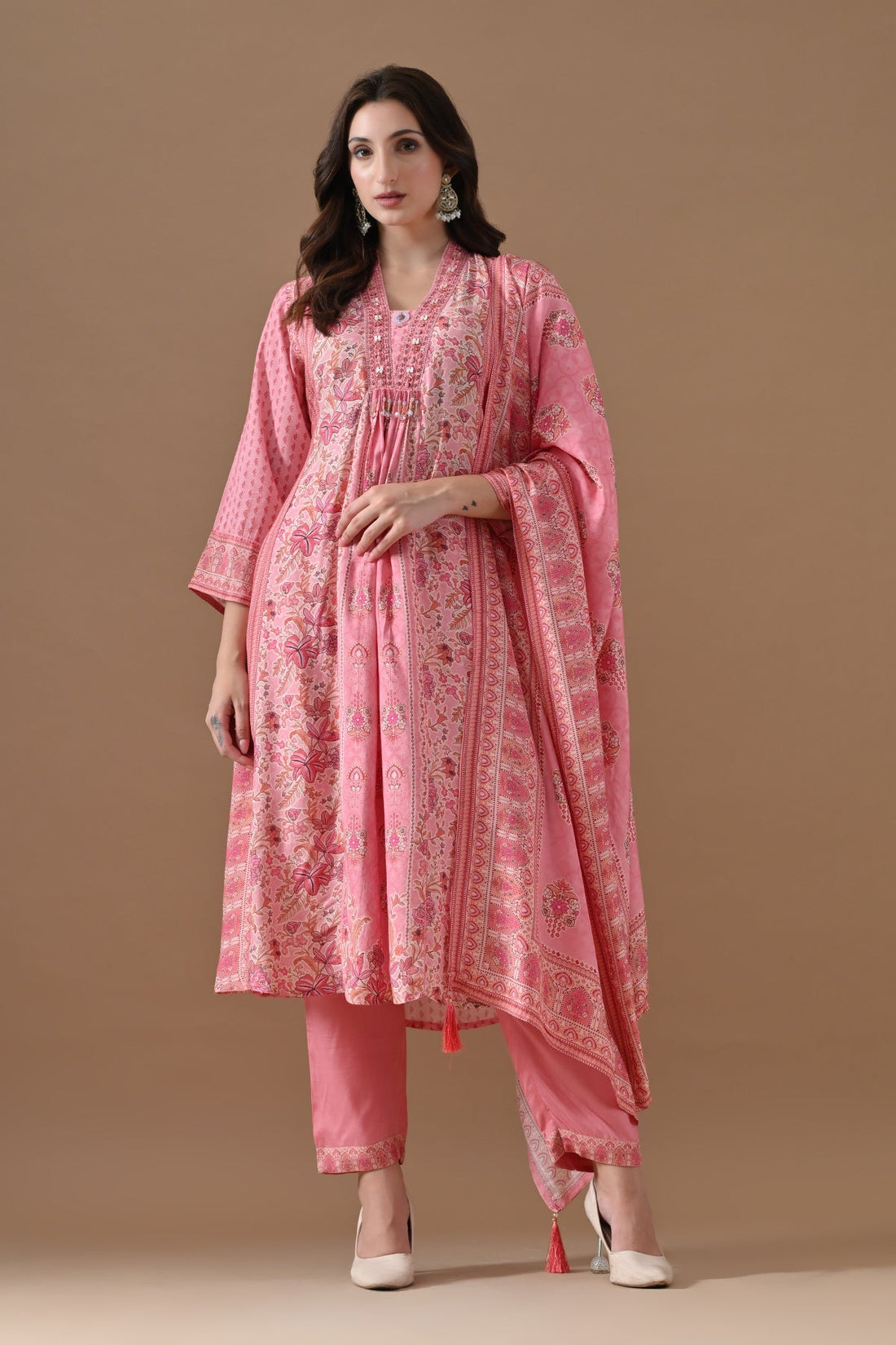 Pink Printed Kurta 3 Pcs Set
