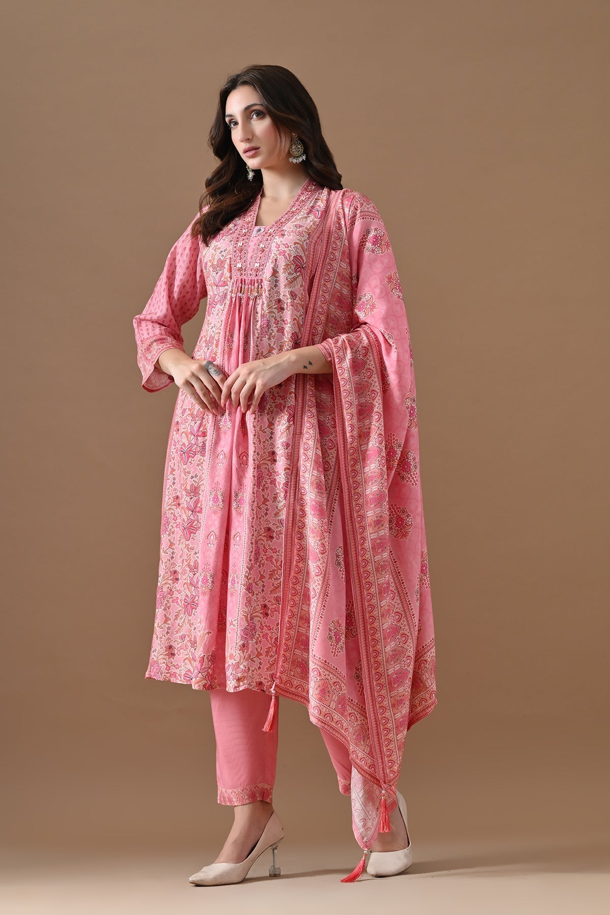 Pink Printed Kurta 3 Pcs Set