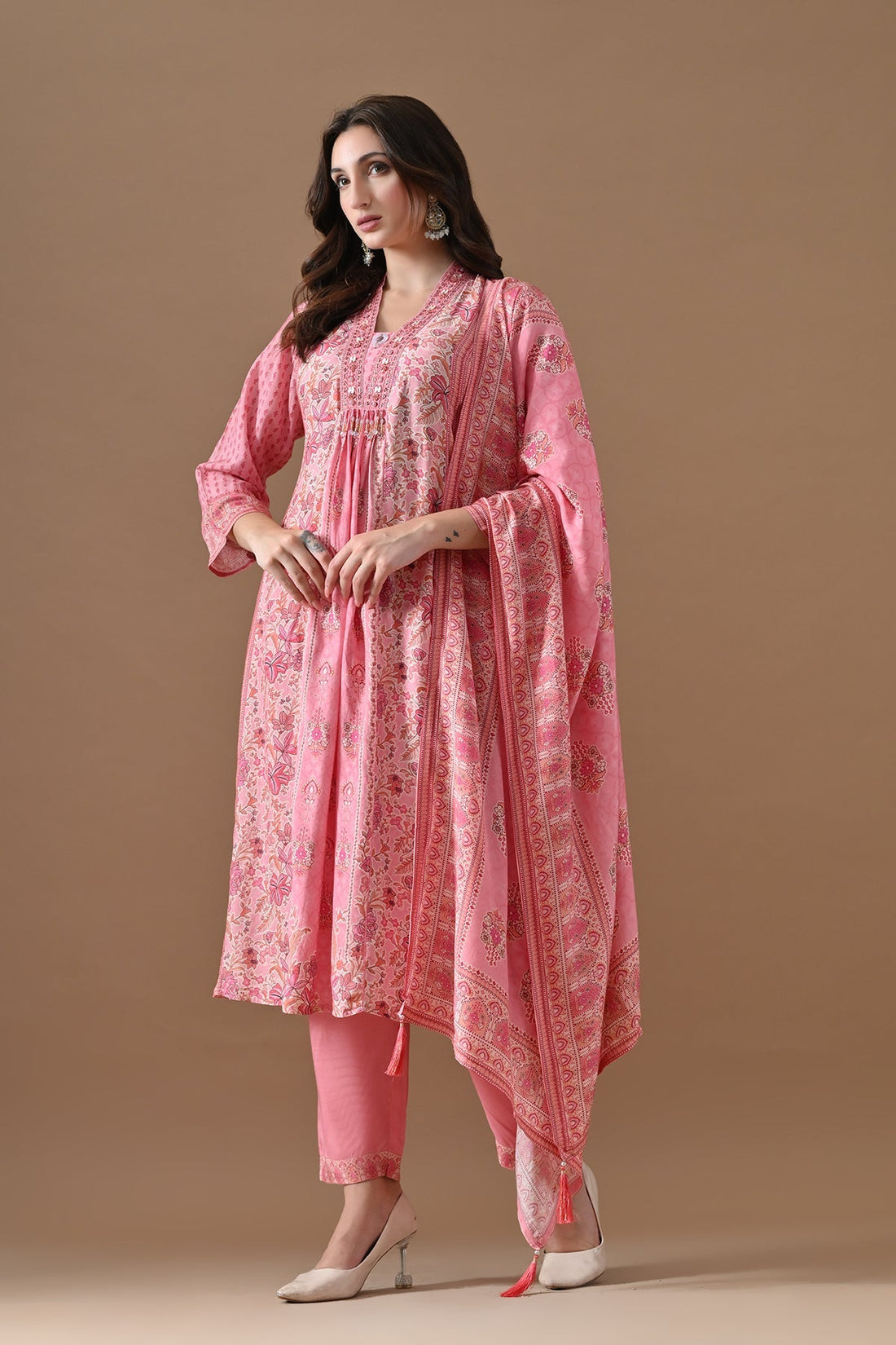 Pink Printed Kurta 3 Pcs Set