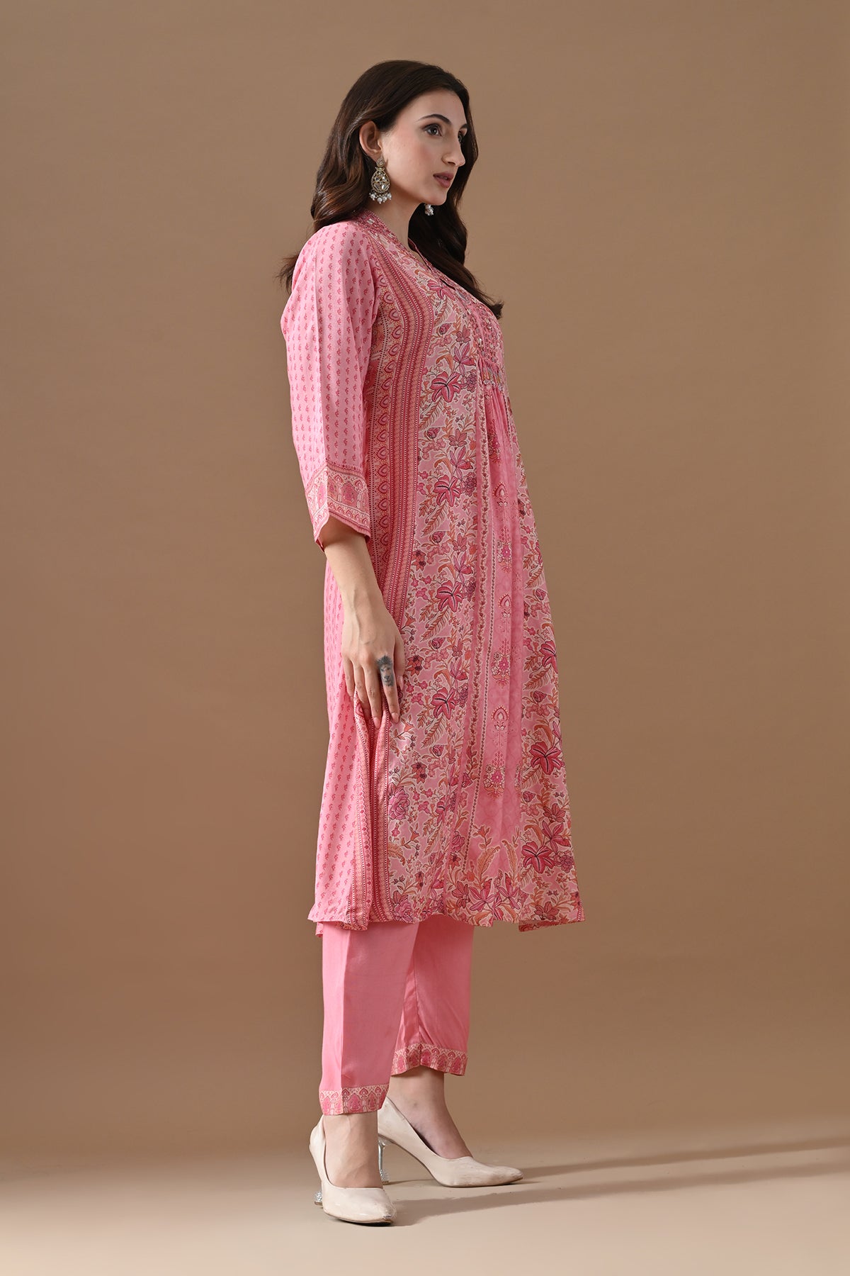 Pink Printed Kurta 3 Pcs Set