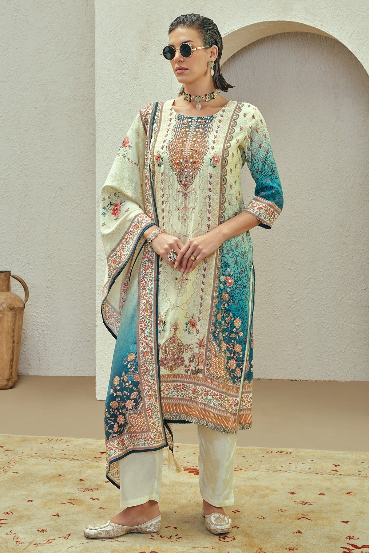 Multi Embellished Kurta 3 Pcs Set