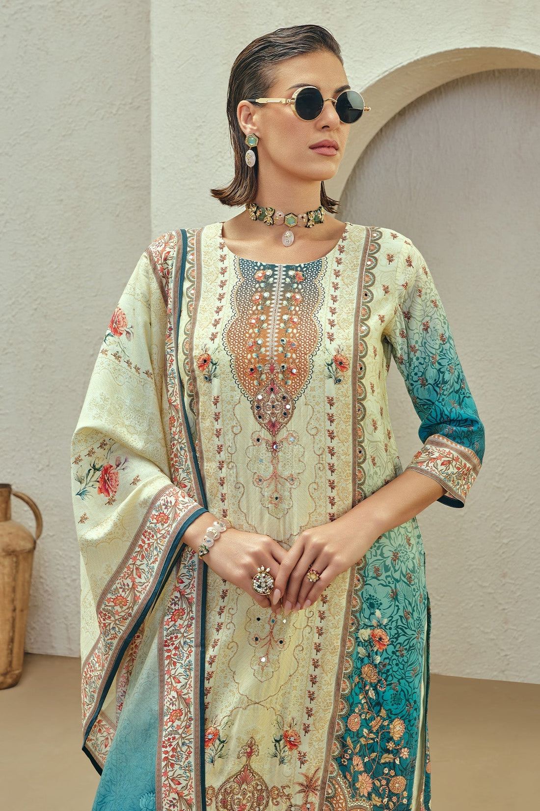 Multi Embellished Kurta 3 Pcs Set
