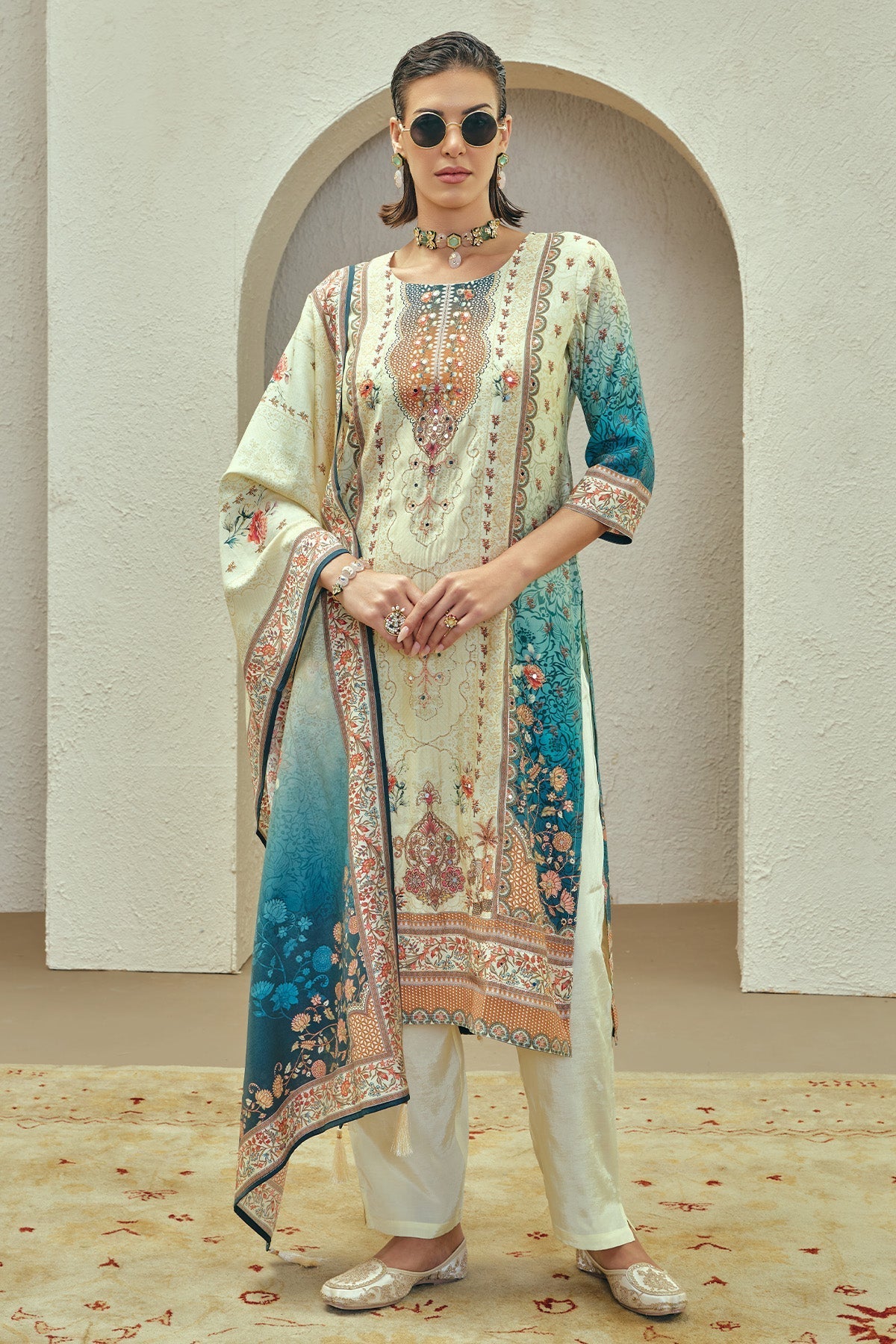 Multi Embellished Kurta 3 Pcs Set